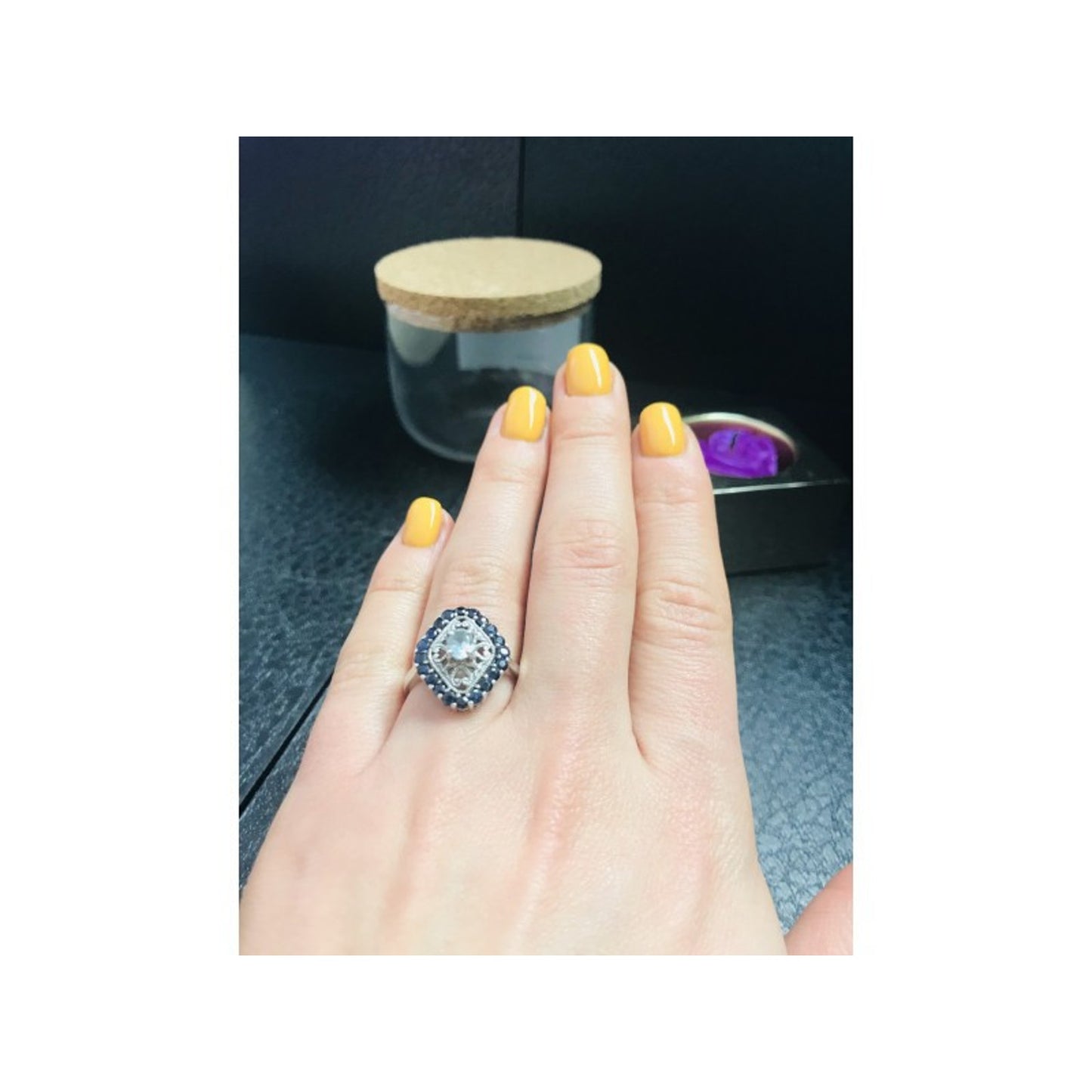 925 STERLING SILVER AQUAMARINE & DARK BLUE SPINEL RING SIZE 7