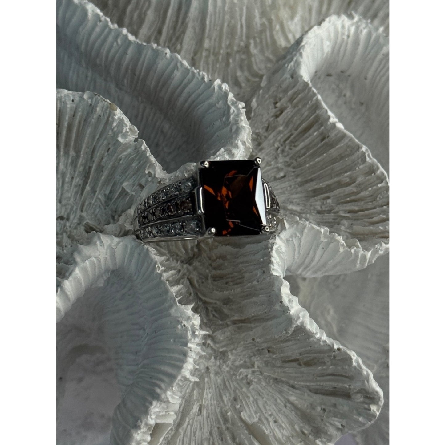 925 STERLING SILVER SMOKY QUARTZ CZ RING SIZE 7.5
