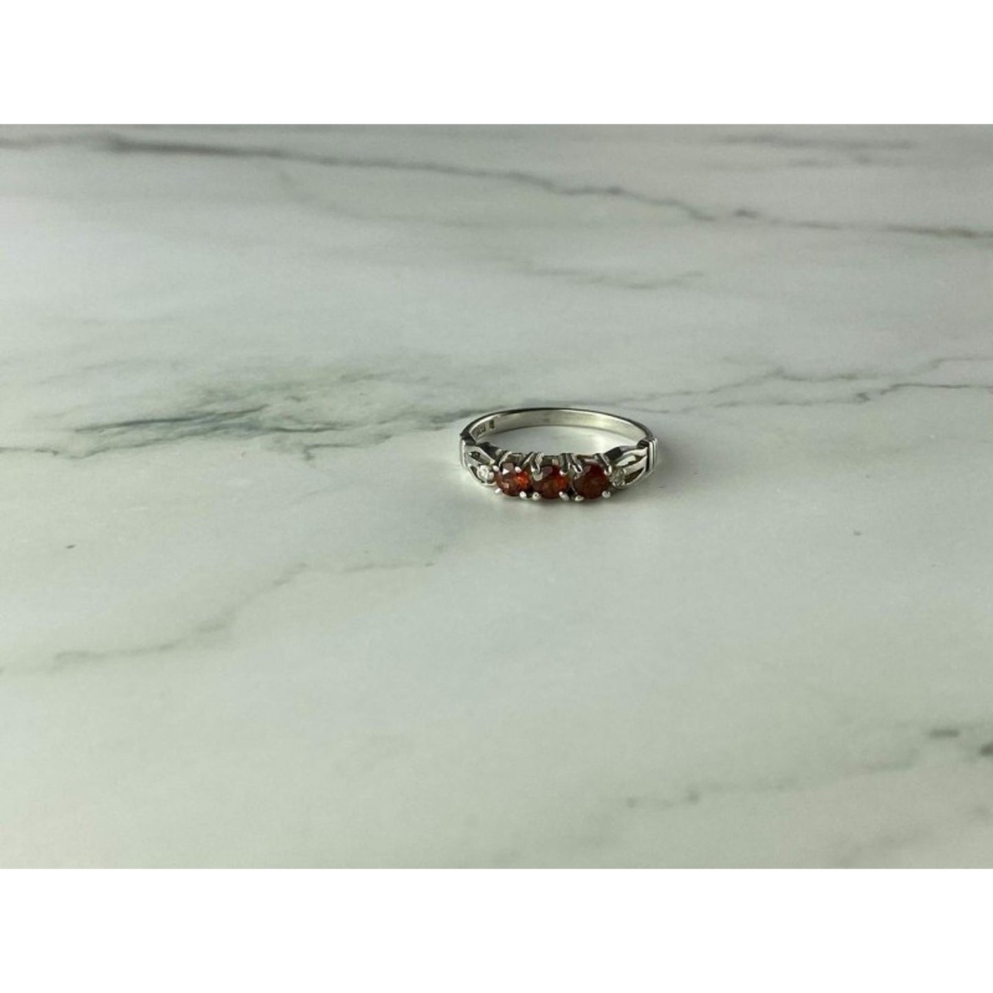 925 STERLING SILVER SPESSARTINE & CZ RING SIZE 8