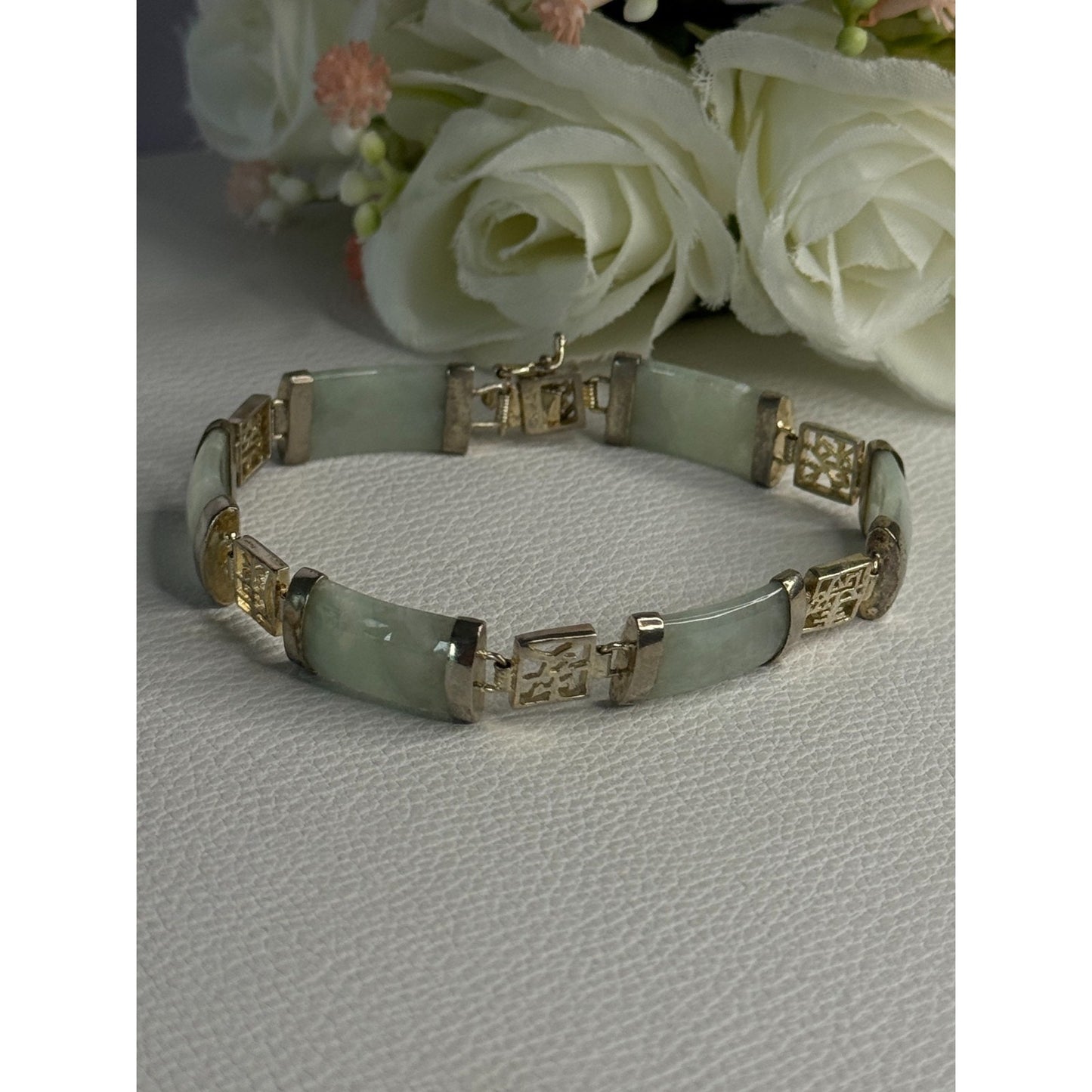 925 STERLING SILVER JADE BRACELET LENGTH 7.5