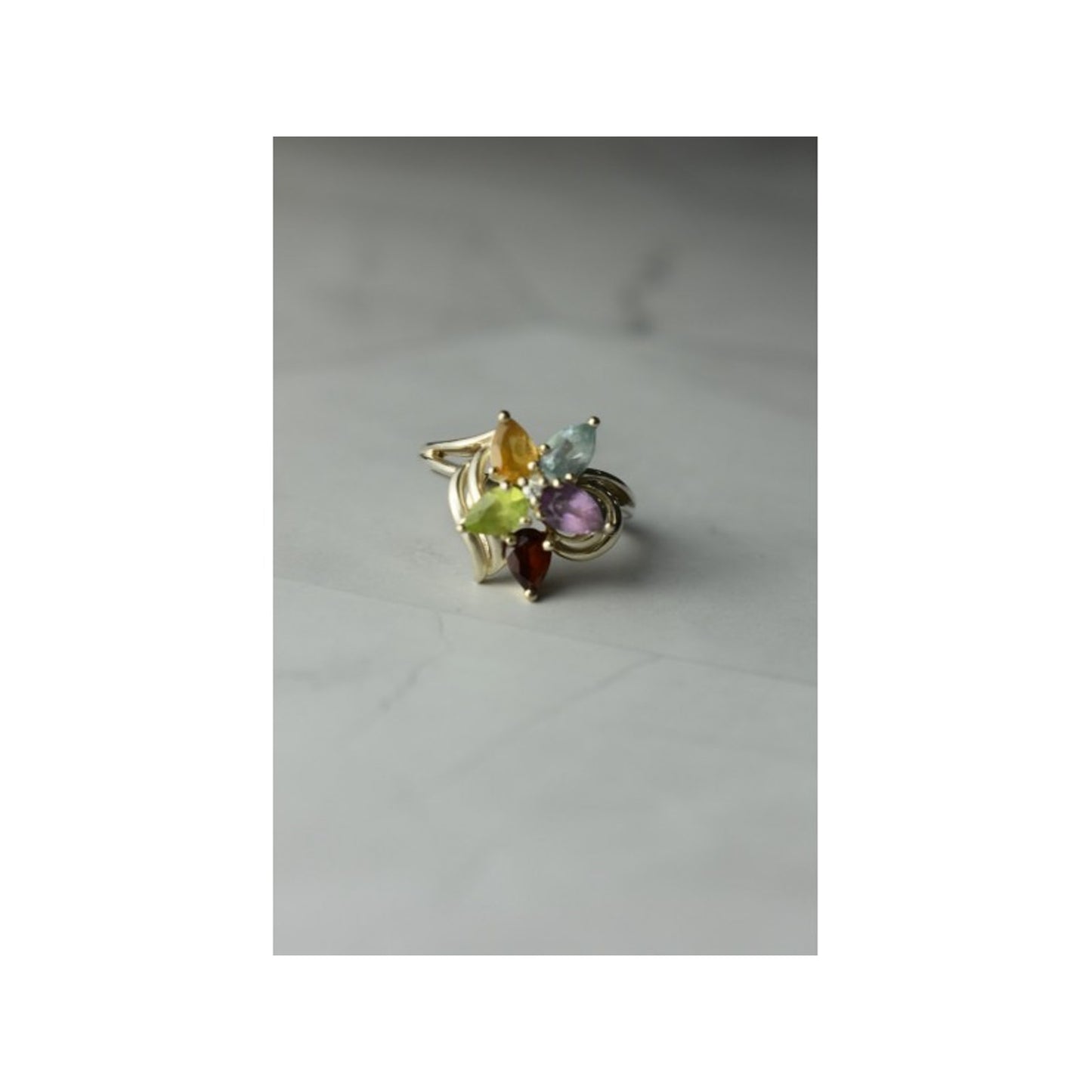925 STERLING SILVER MULTI GEMSTONES "FLOWER" RING SIZE 8
