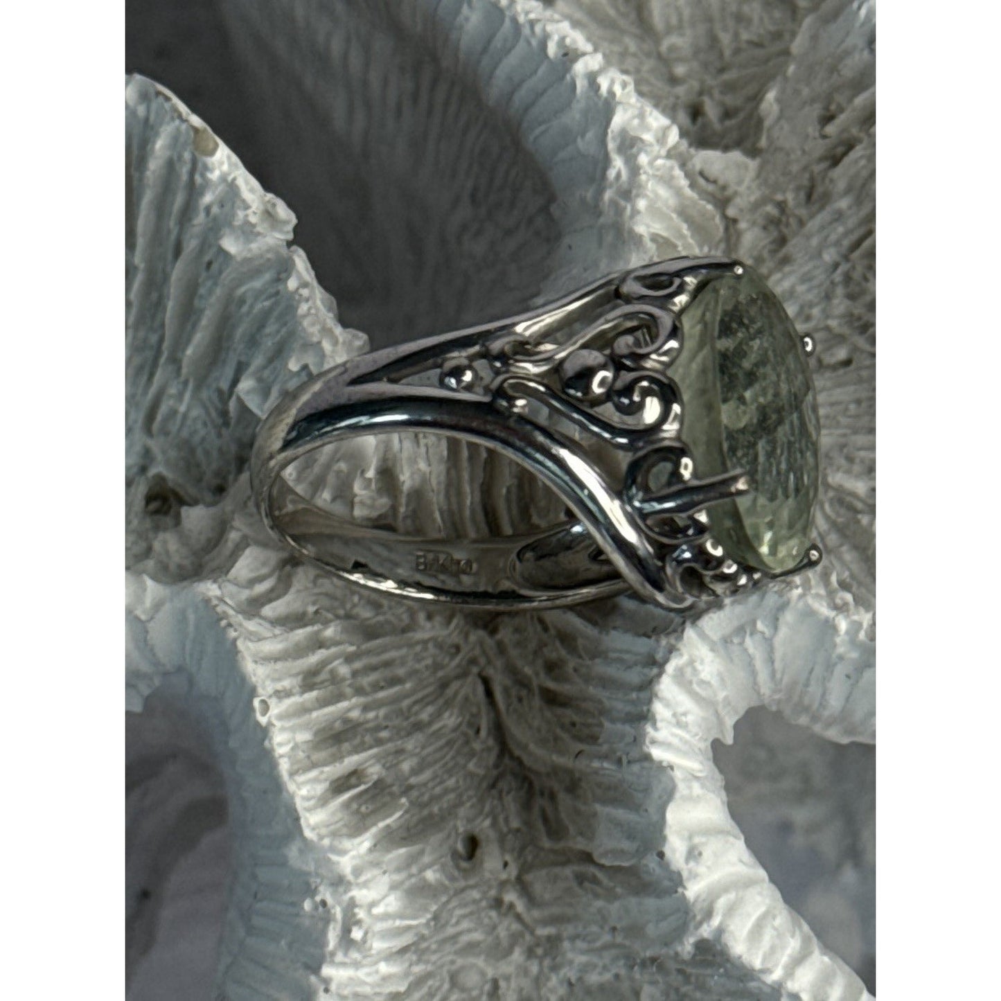 925 STERLING SILVER PALE GREEN AMETHYST RING SIZE 7