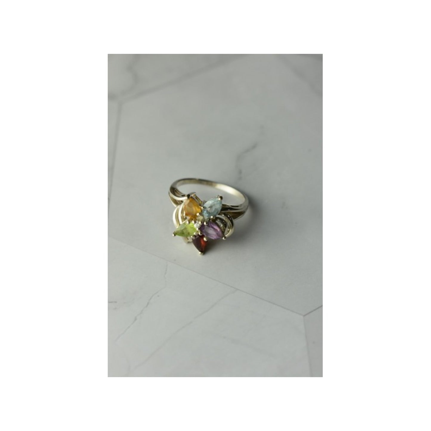 925 STERLING SILVER MULTI GEMSTONES "FLOWER" RING SIZE 8