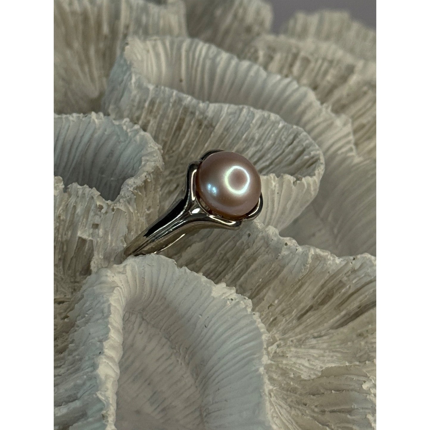 925 Sterling Silver Pearl Ring Size 8