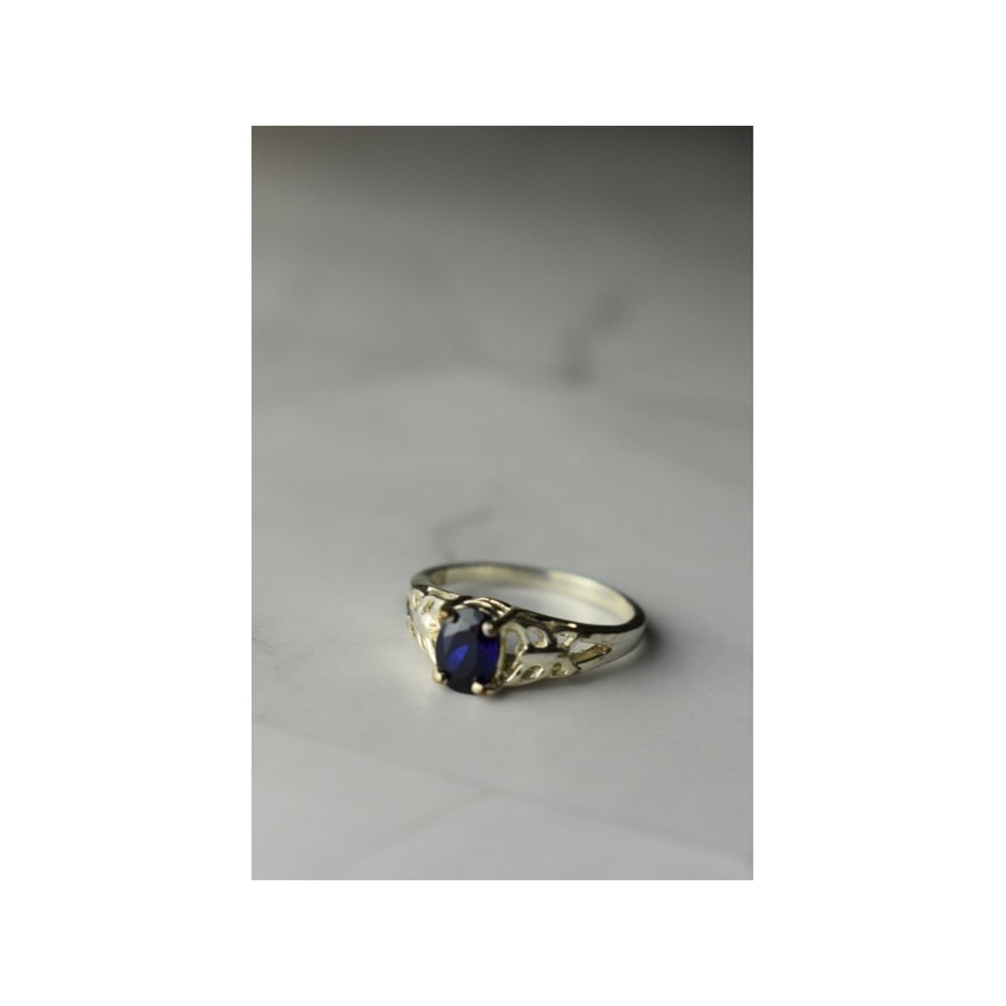 925 STERLING SILVER DARK BLUE SAPPHIRE RING SIZE 6.5
