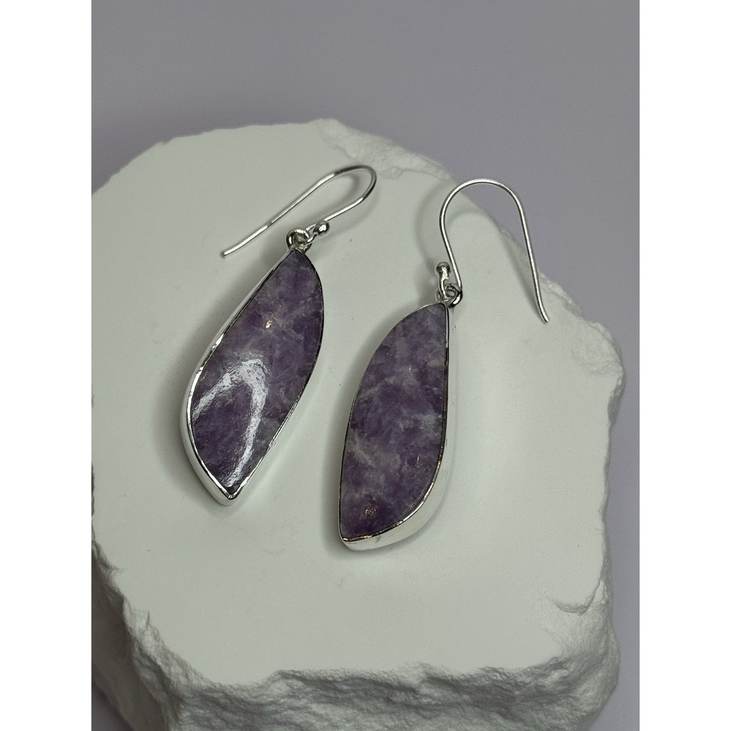 925 STERLING SILVER LEPIDOLITE EARRINGS LENGTH 2 INCH