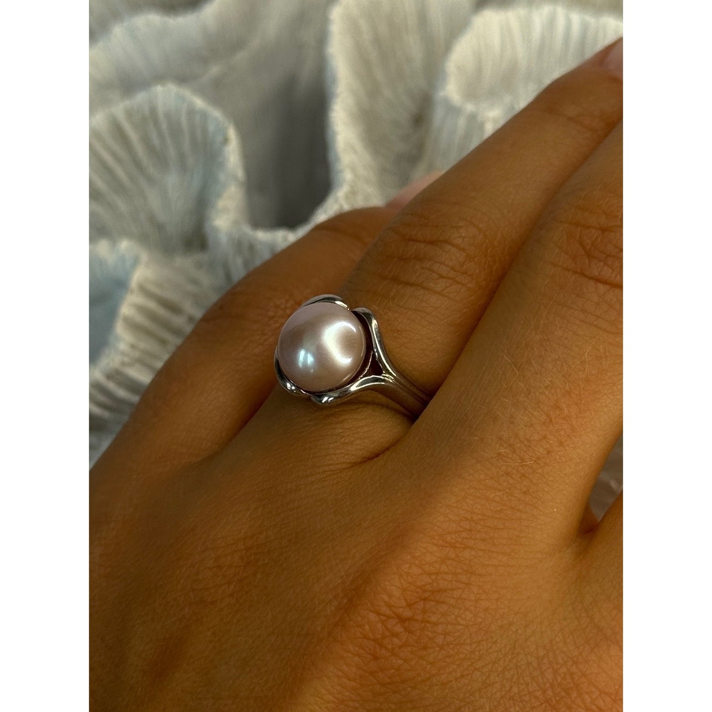 925 Sterling Silver Pearl Ring Size 8