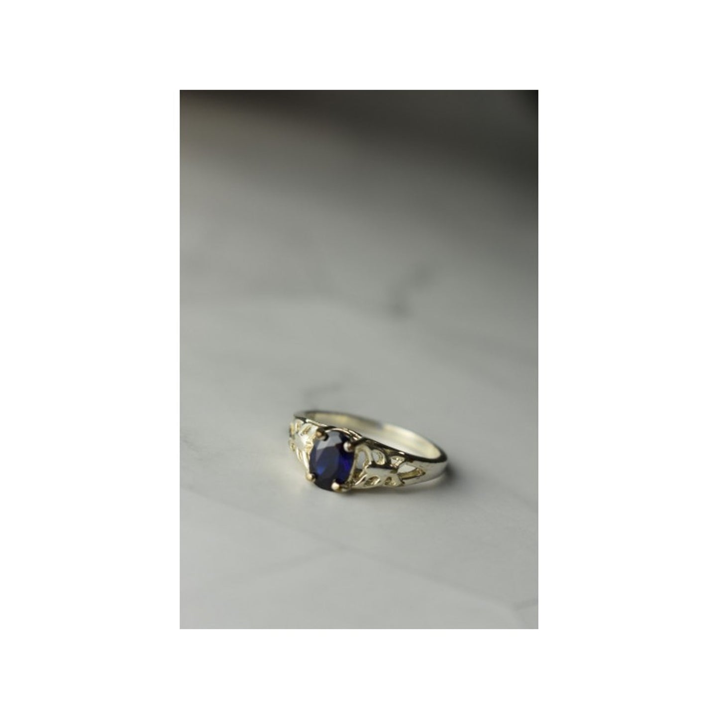 925 STERLING SILVER DARK BLUE SAPPHIRE RING SIZE 6.5