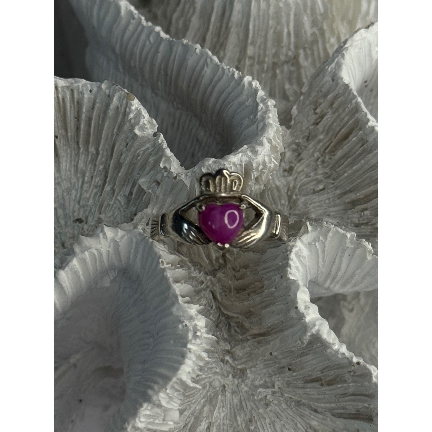 925 STERLING SILVER PINK STAR SAPPHIRE HEART RING SIZE 6