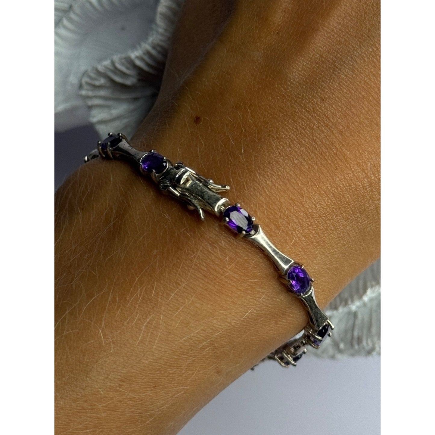 925 STERLING SILVER PURPLE TOURMALINE BRACELET LENGTH 7