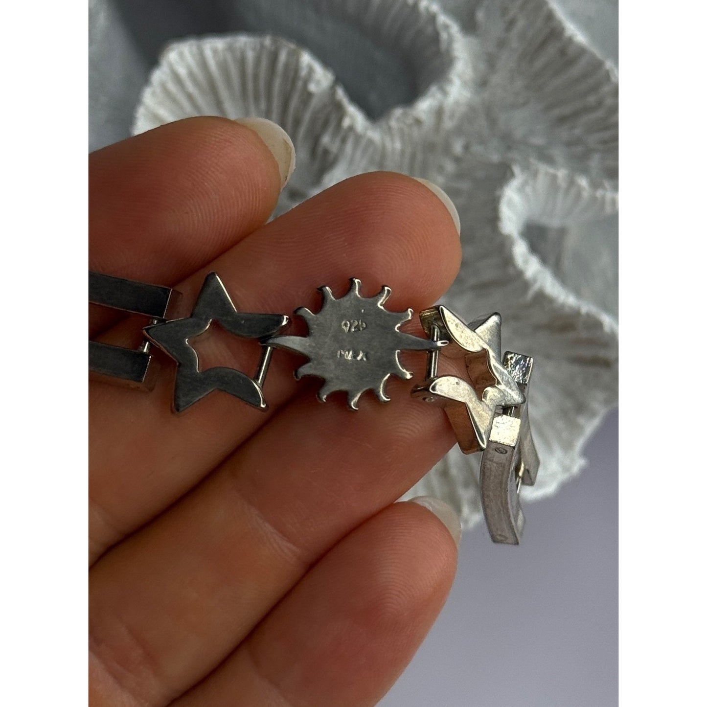 VINTAGE 925 STERLING SILVER SUN FACE BRACELET LENGTH 8