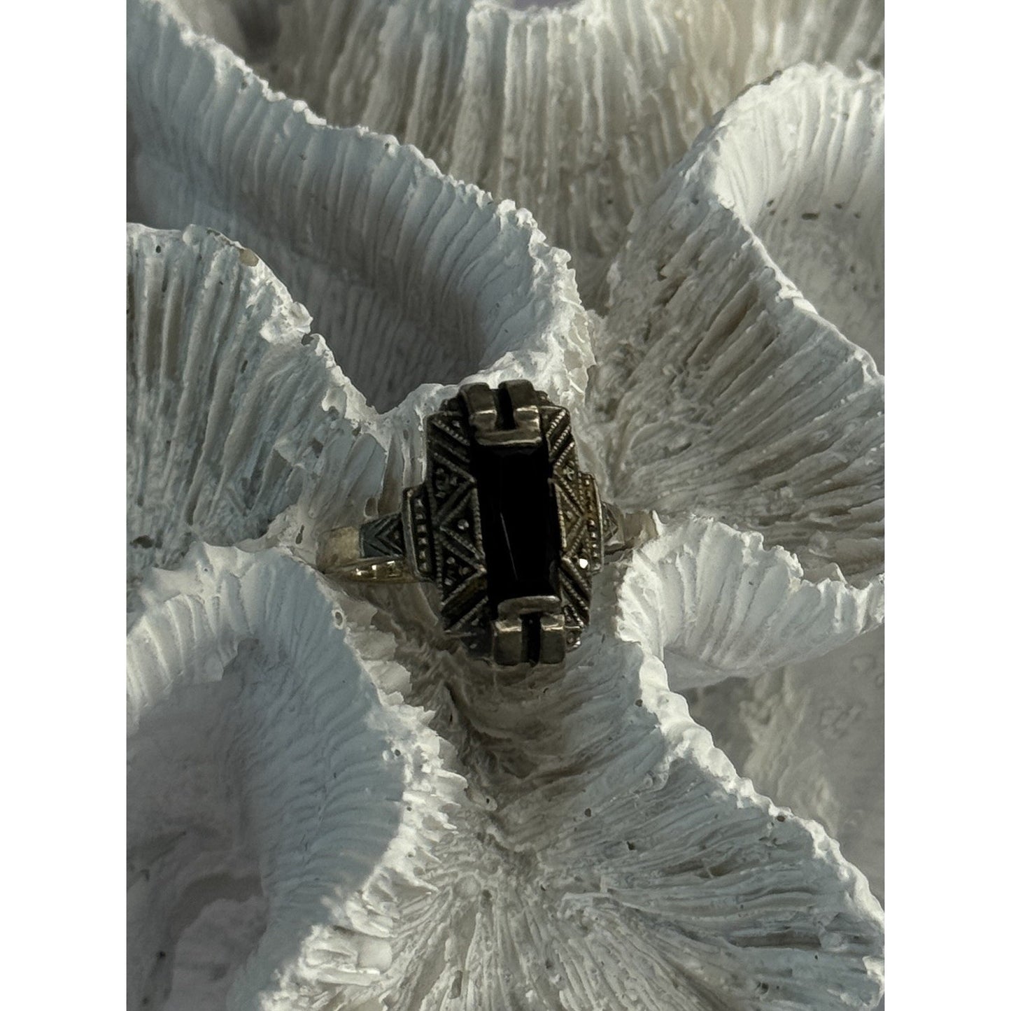 VINTAGE 925 STERLING SILVER ONYX RING SIZE 5