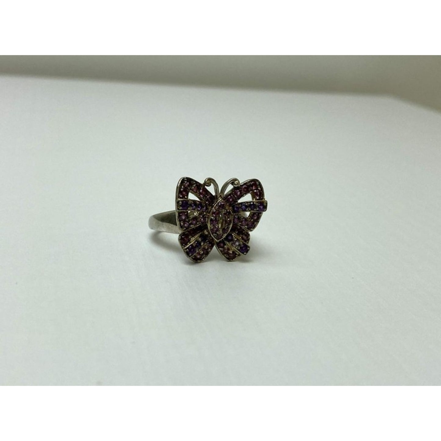 925 STERLING SILVER IOLITE & PINK TOPAZ "BUTTERFLY" RING SIZE 8