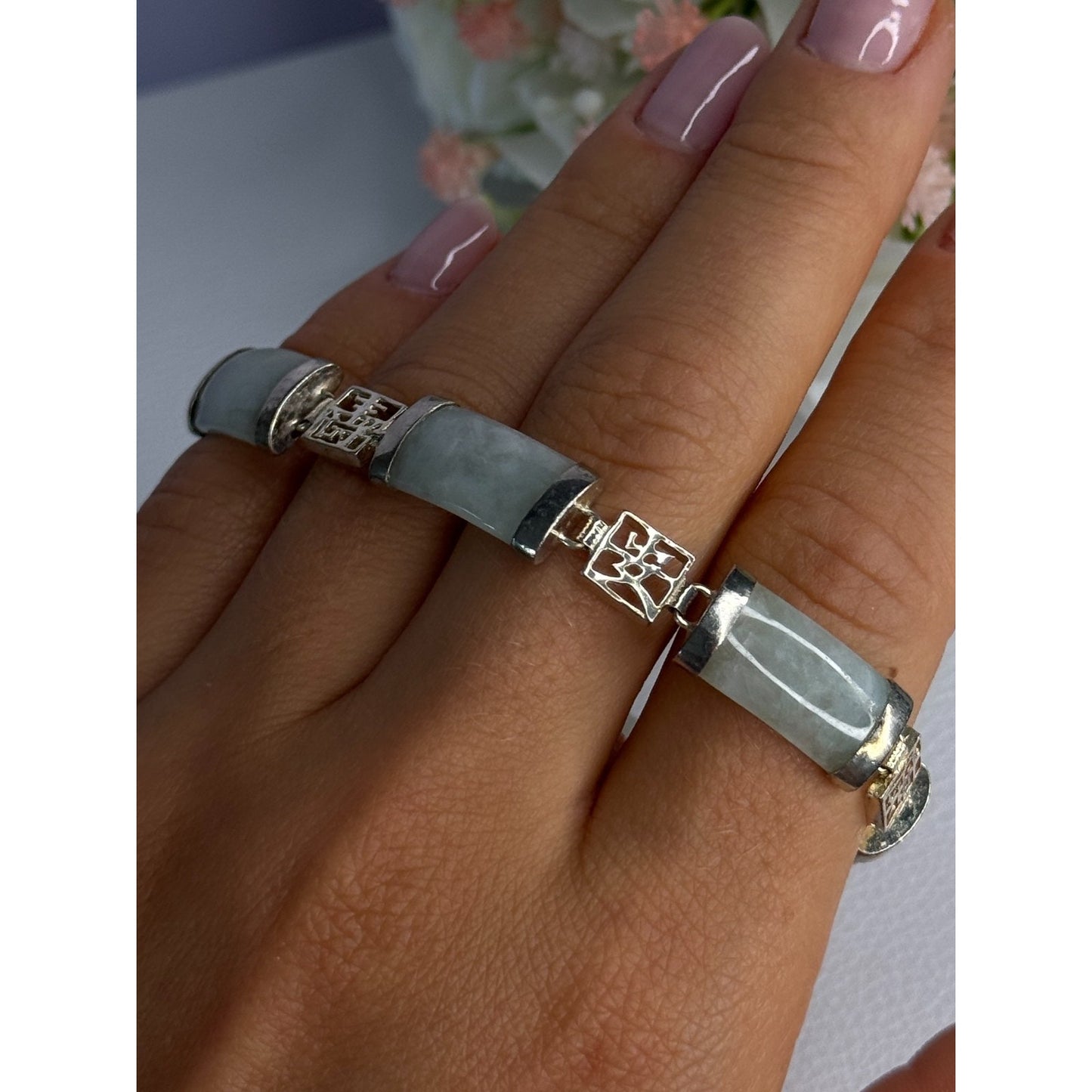925 STERLING SILVER JADE BRACELET LENGTH 7.5
