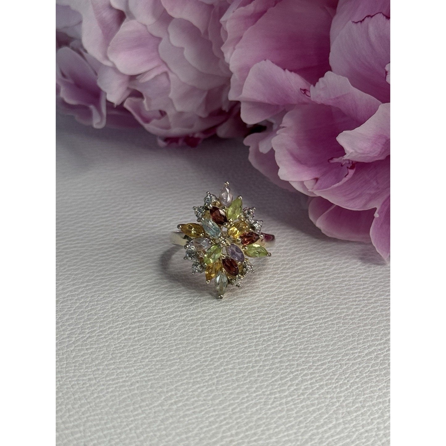 925 STERLING SILVER AMETHYST PERIDOT GARNET TOPAZ CITRINE RING SIZE 8