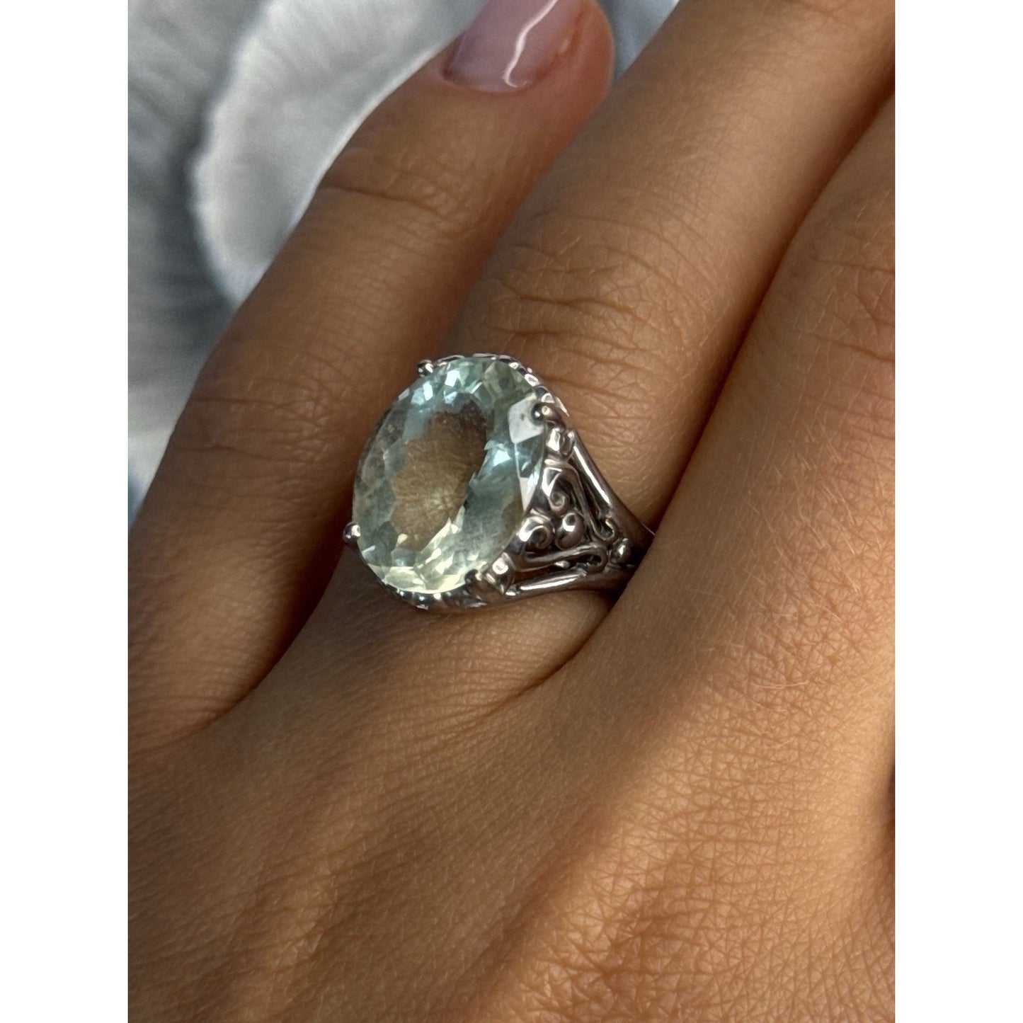 925 STERLING SILVER PALE GREEN AMETHYST RING SIZE 7