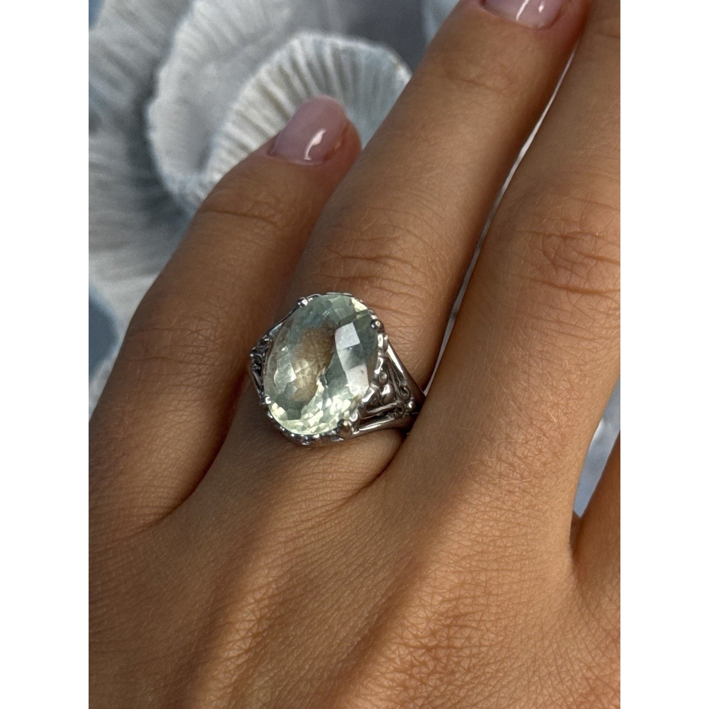 925 STERLING SILVER PALE GREEN AMETHYST RING SIZE 7