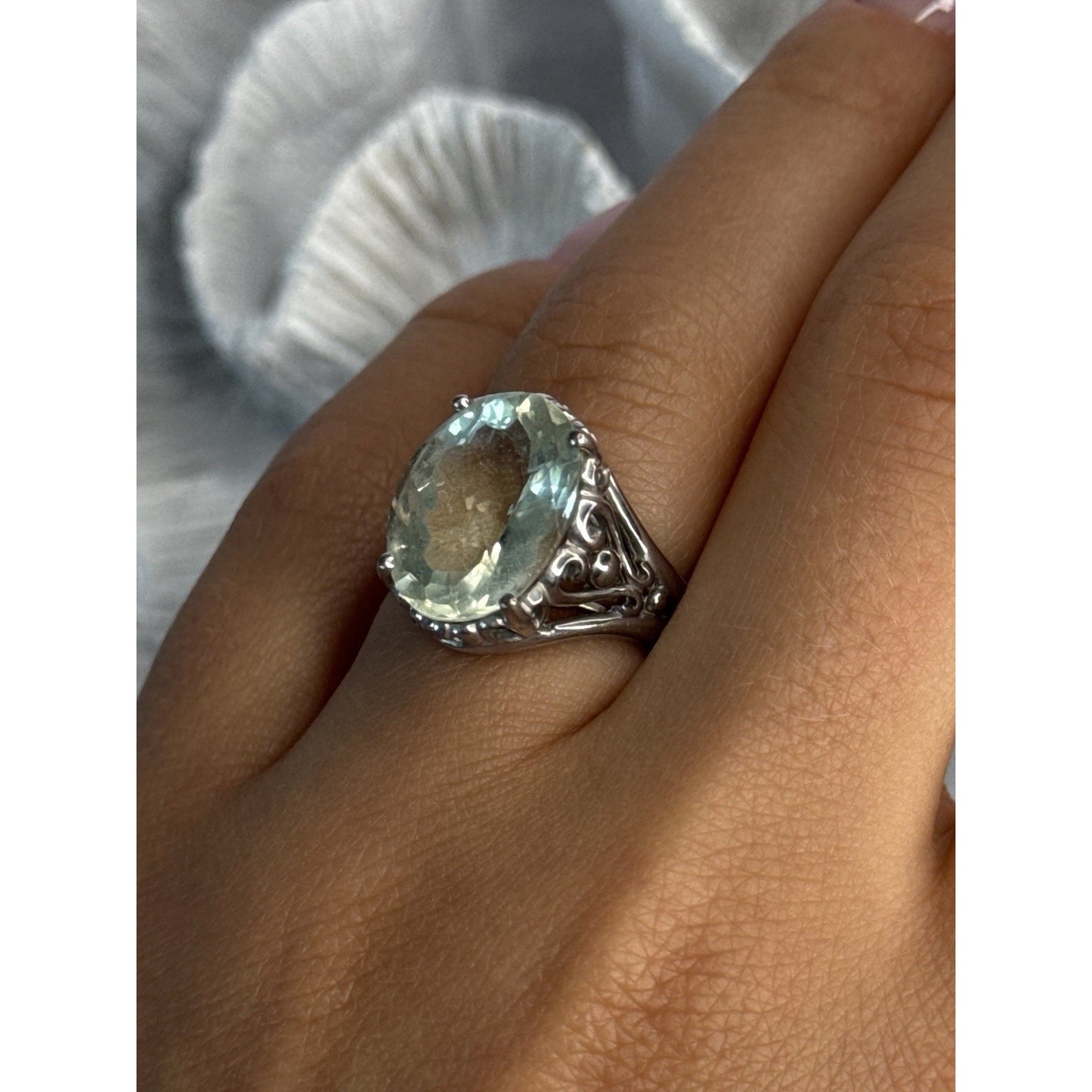 925 STERLING SILVER PALE GREEN AMETHYST RING SIZE 7