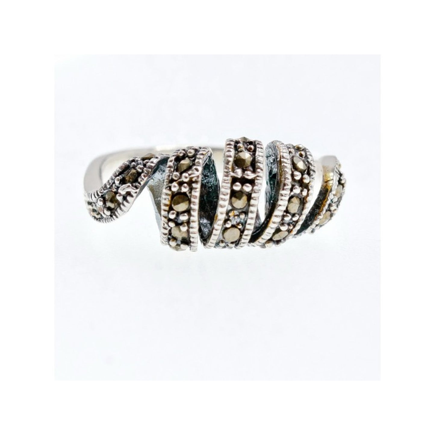 925 STERLING SILVER MARCASITES "SPIRAL" RING SIZE 9.5