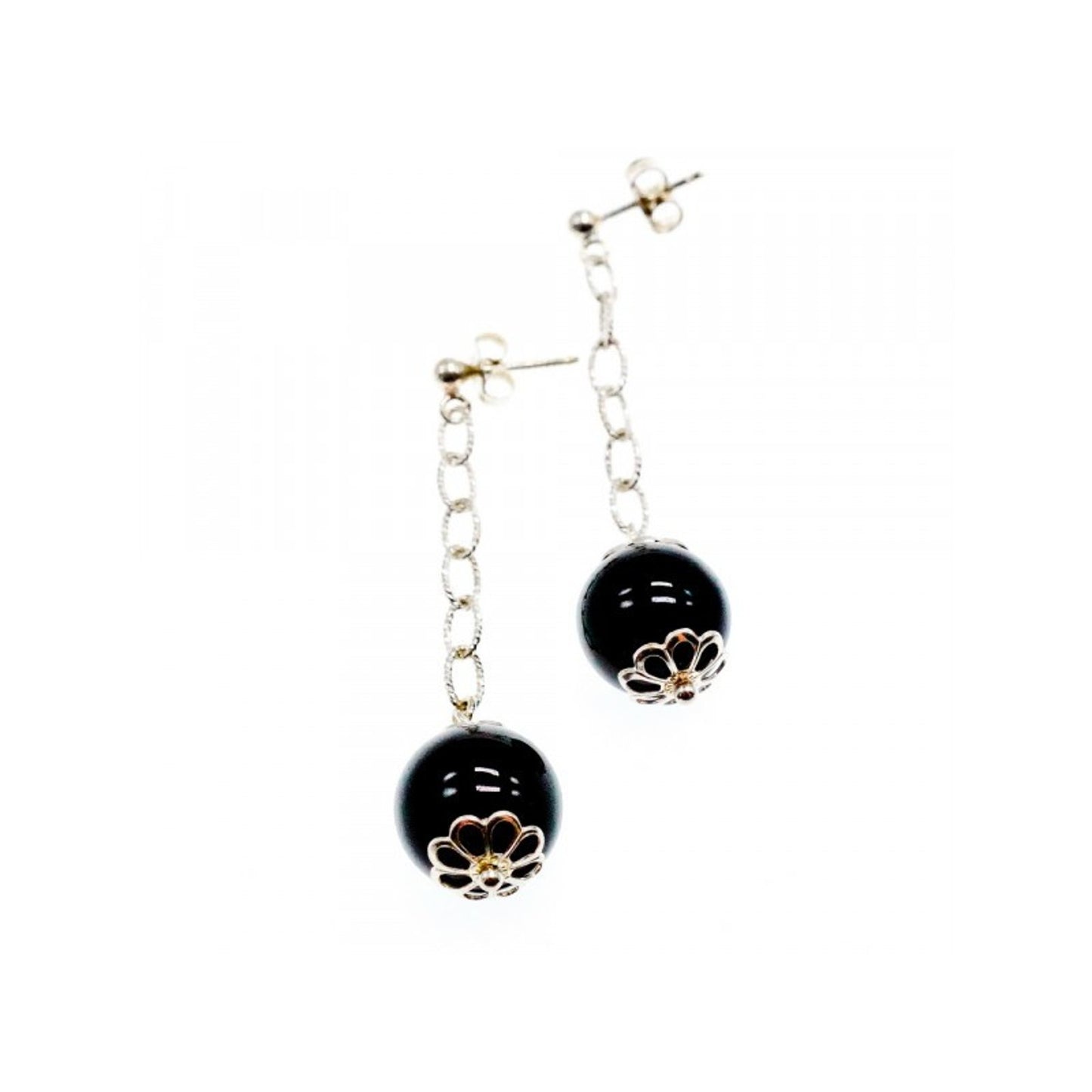 925 Sterling Silver Black Agate "Balls" Stud Earrings