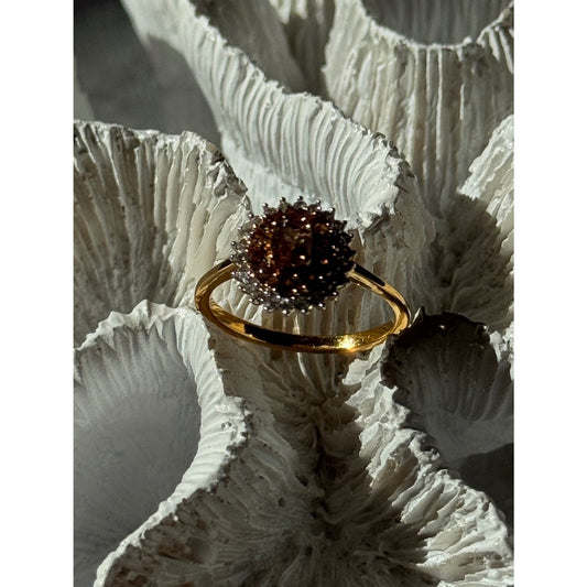 D'Joy 925 Sterling Silver Gold Plated Brown & White Spinel Ring Size 9