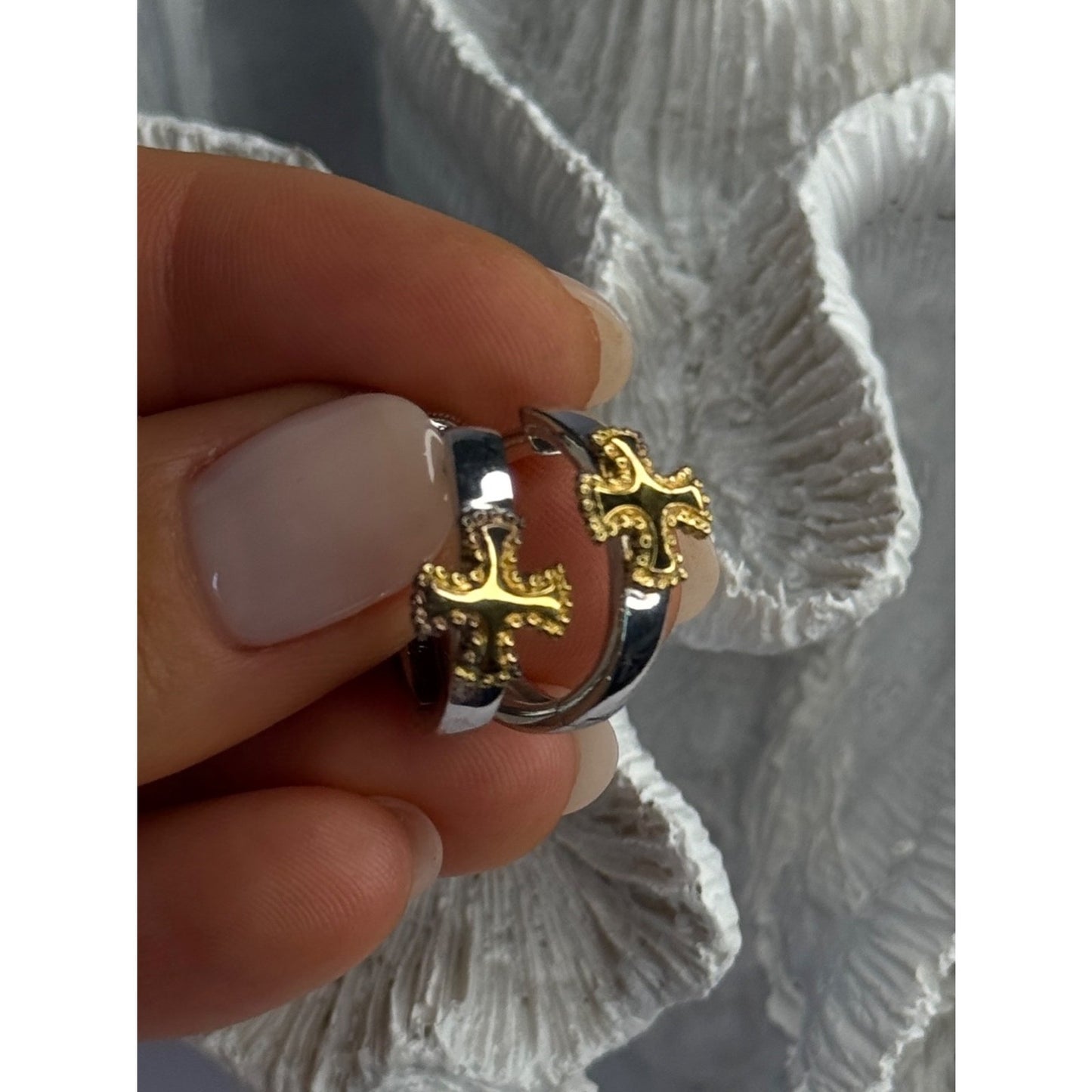 925 STERLING SILVER GOLD PLATED CROSS EARRINGS LENGTH 0.75 INCH
