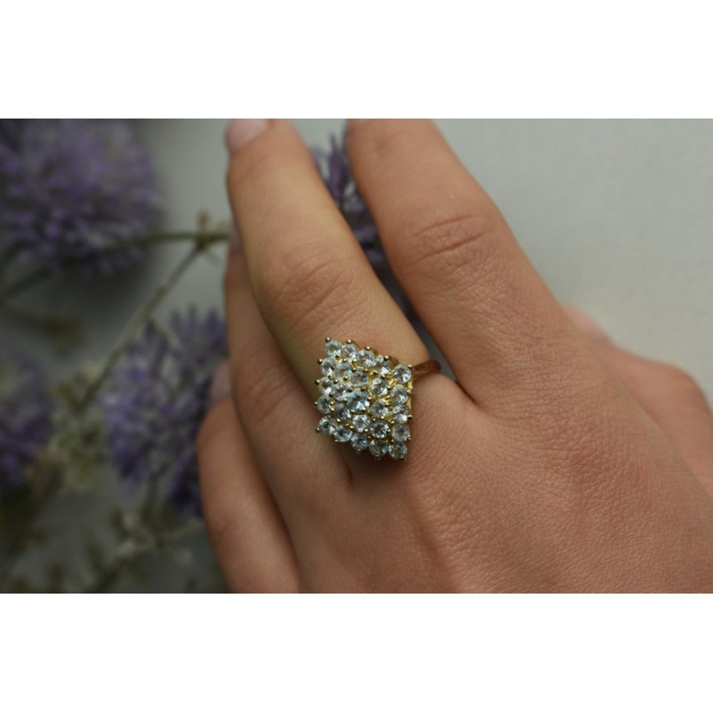 925 STERLING SILVER GOLD PLATED BLUE SPINEL RING SIZE 8