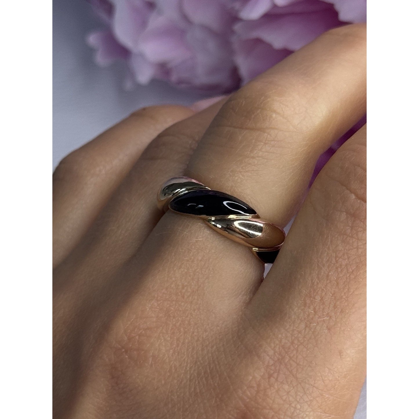 925 STERLING SILVER GOLD PLATED ONYX RING SIZE 8