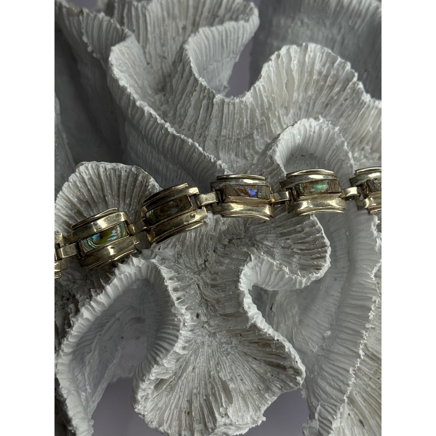 VINTAGE 925 STERLING SILVER ABALONE BRACELET LENGTH 6.5