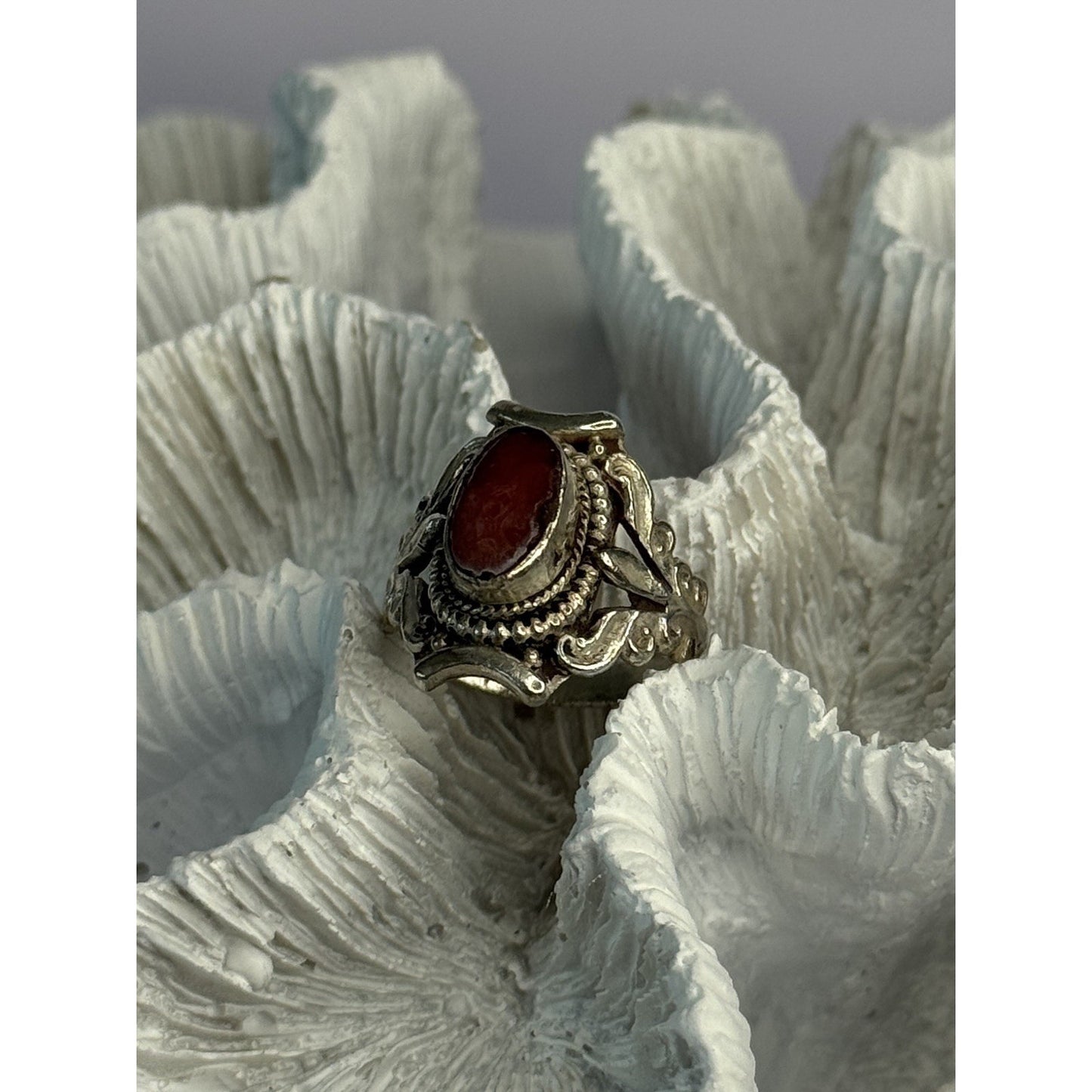 VINTAGE 925 STERLING SILVER AGATE RING SIZE 6