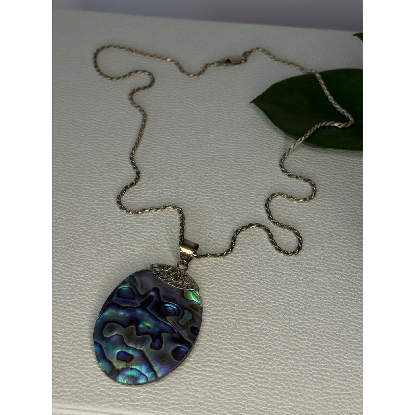 Vintage 925 Sterling Silver Abalone Necklace Length 20 inch