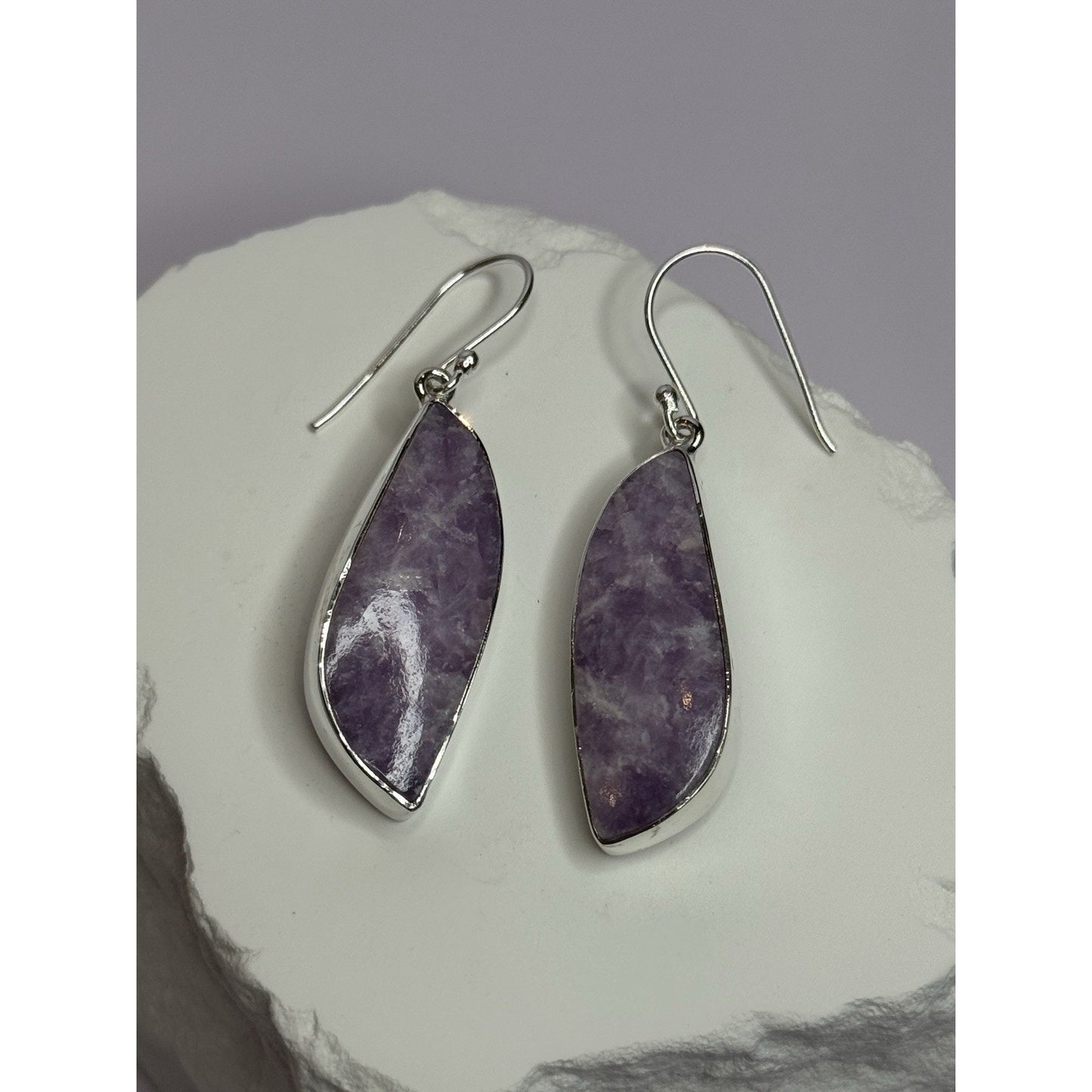925 STERLING SILVER LEPIDOLITE EARRINGS LENGTH 2 INCH