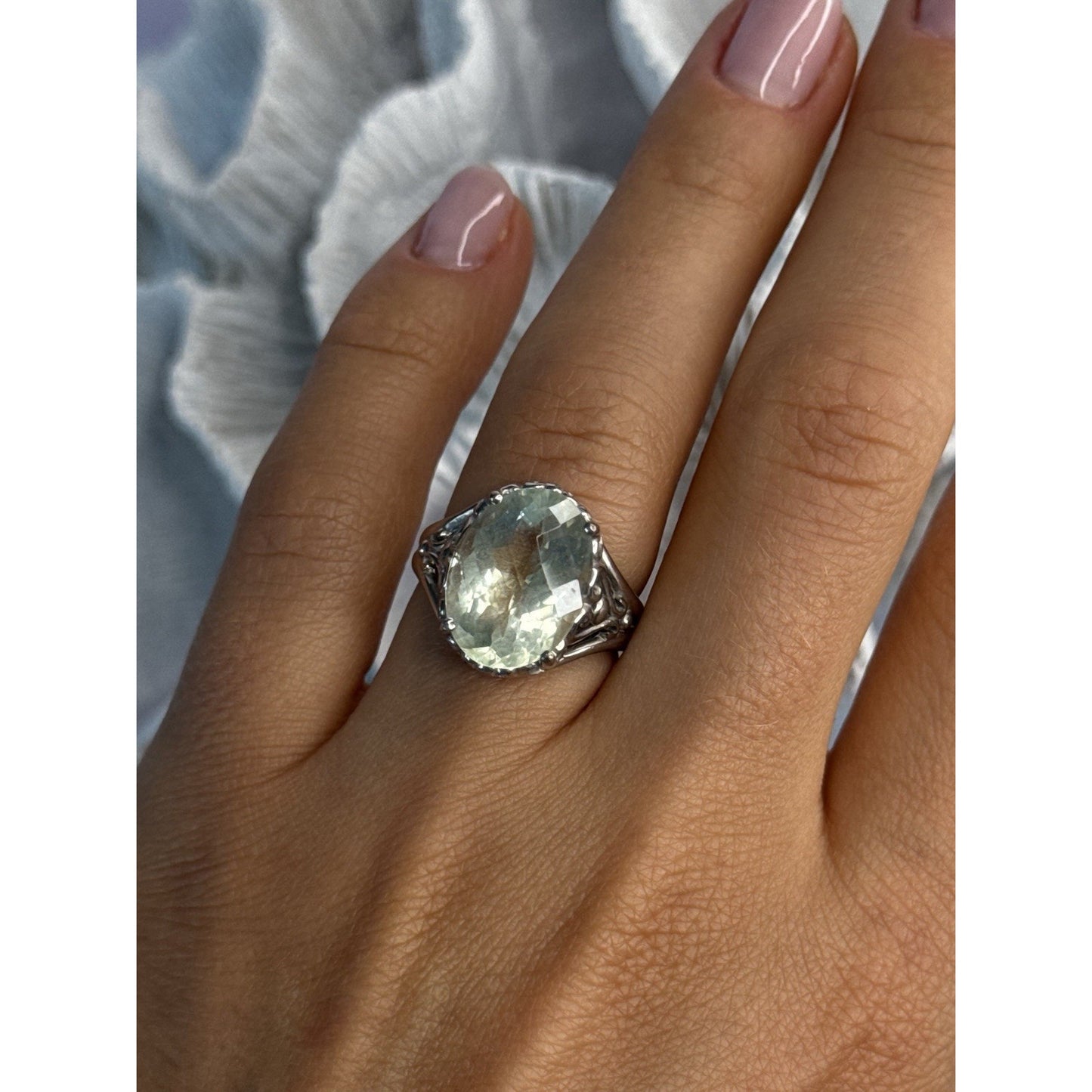 925 STERLING SILVER PALE GREEN AMETHYST RING SIZE 7