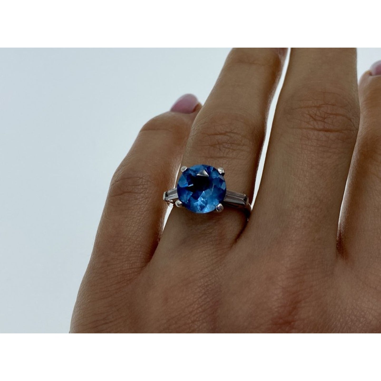 925 STERLING SILVER BLUE TOPAZ & QUARTZ RING SIZE 6.5