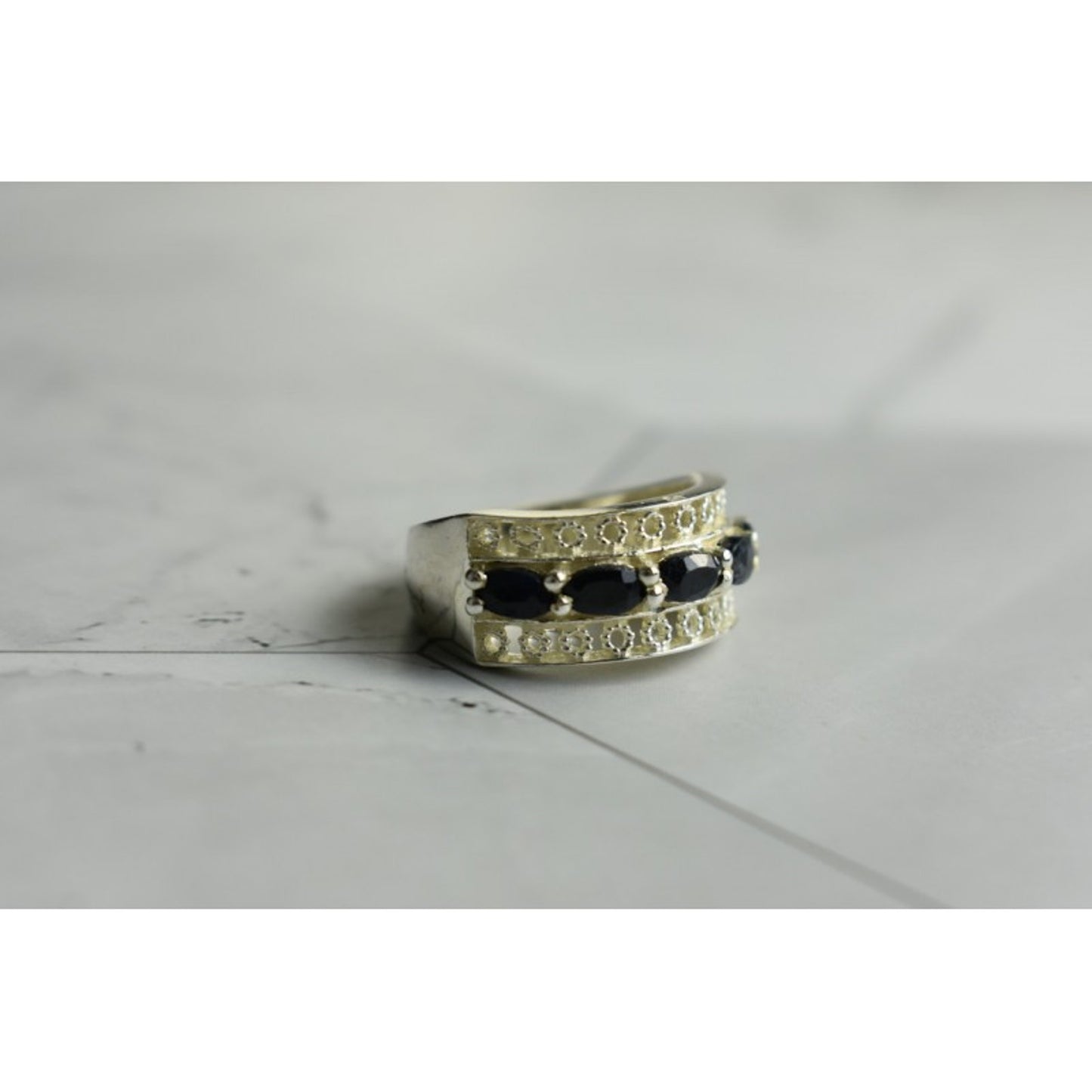 925 STERLING SILVER SAPPHIRES OPENWORK RING SIZE 6.5