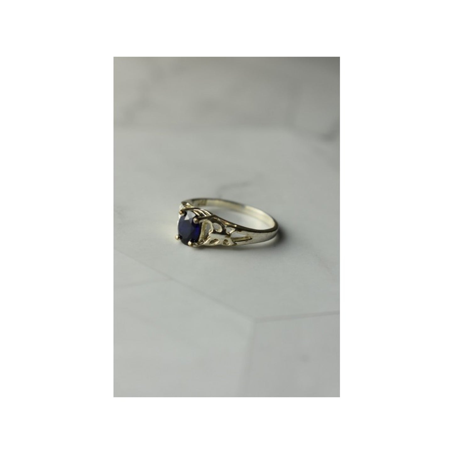 925 STERLING SILVER DARK BLUE SAPPHIRE RING SIZE 6.5