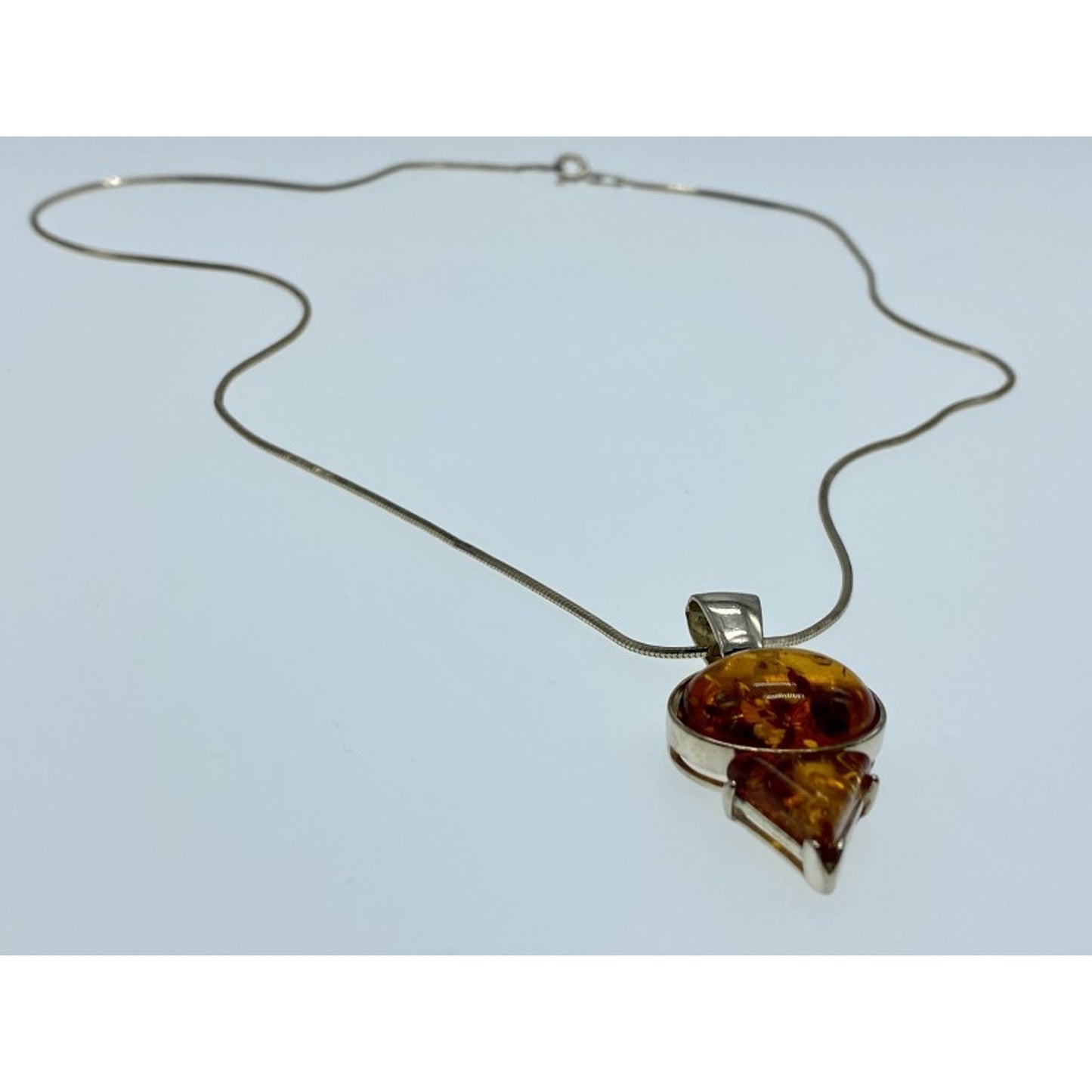 925 Sterling Silver Amber Chain with Pendant