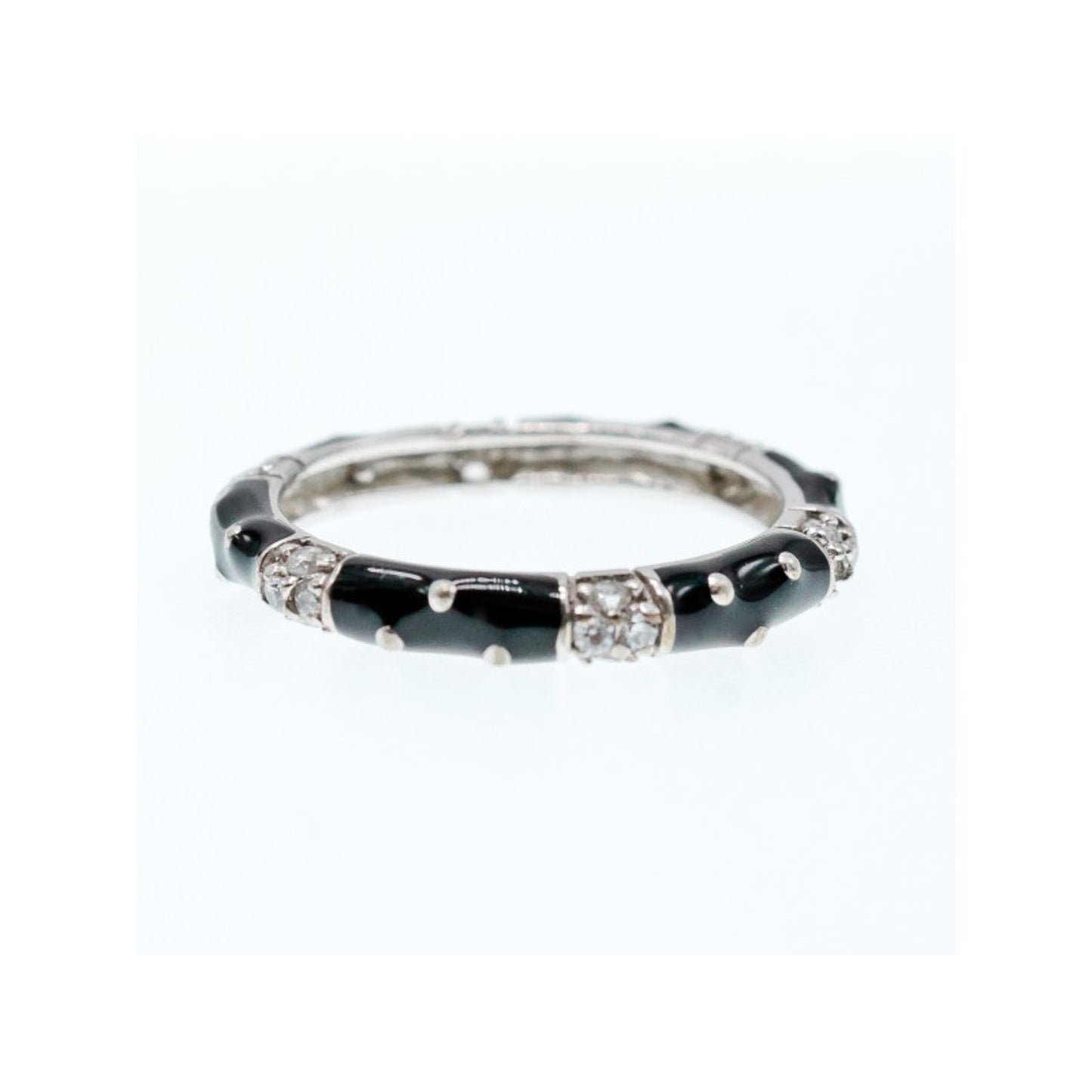 925 STERLING SILVER BLACK ENAMEL & CZ BAND RING SIZE 11