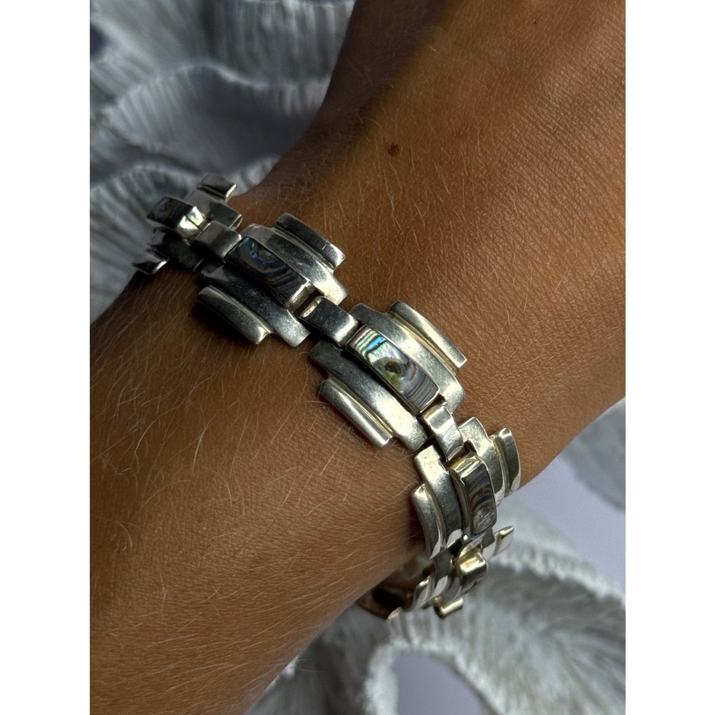 VINTAGE 925 STERLING SILVER ABALONE BRACELET LENGTH 7