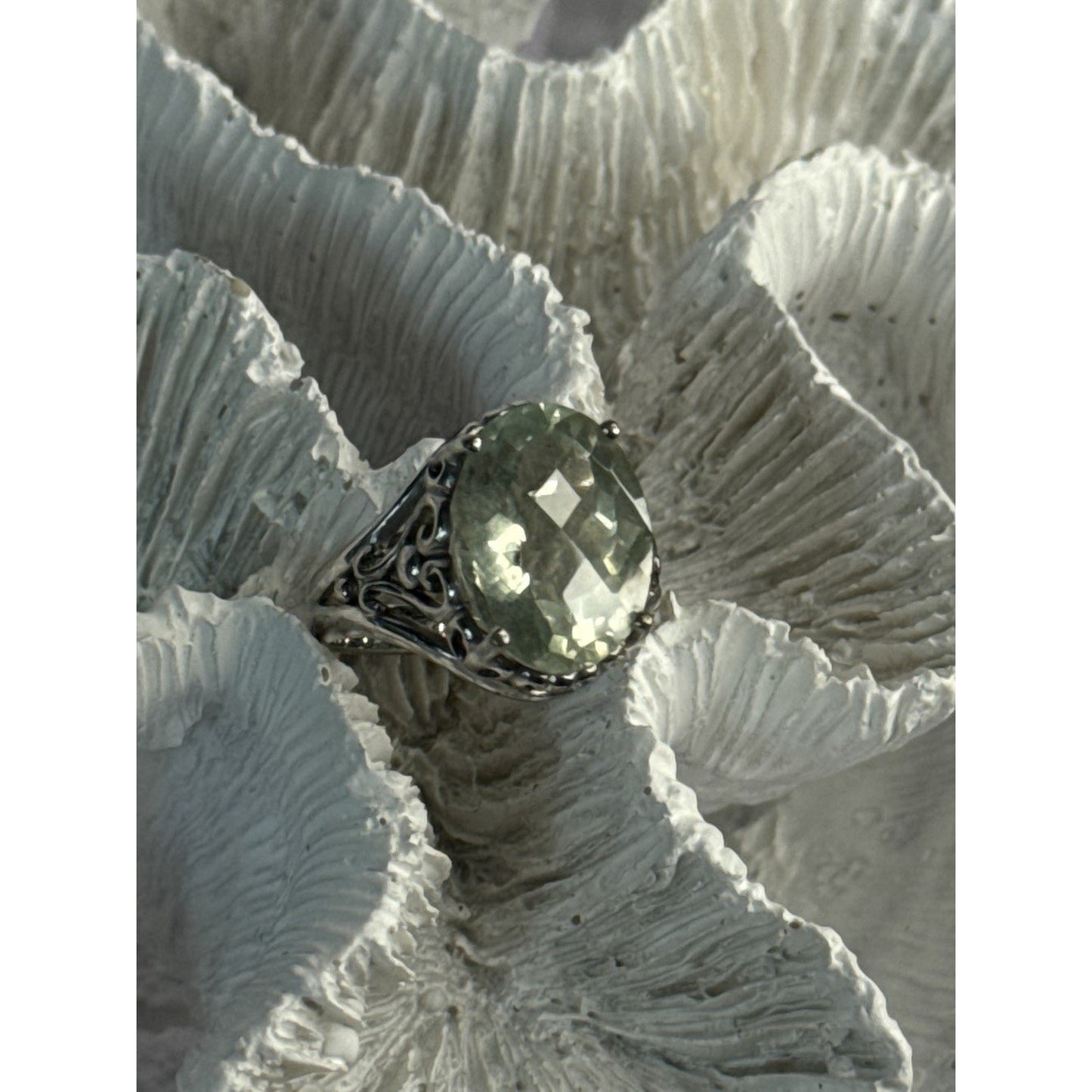 925 STERLING SILVER PALE GREEN AMETHYST RING SIZE 7