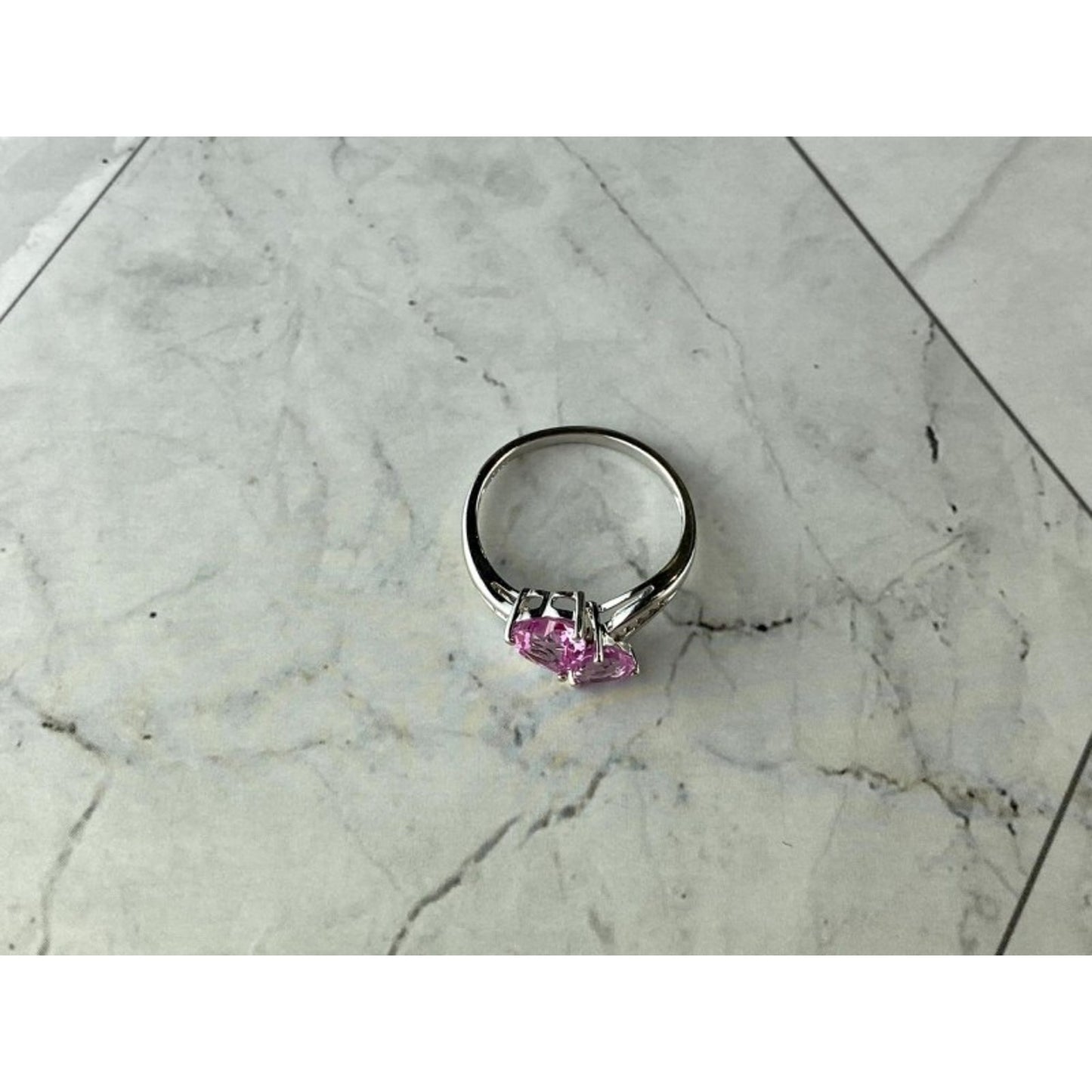 925 STERLING SILVER PINK TOPAZ "HEARTS" RING SIZE 7