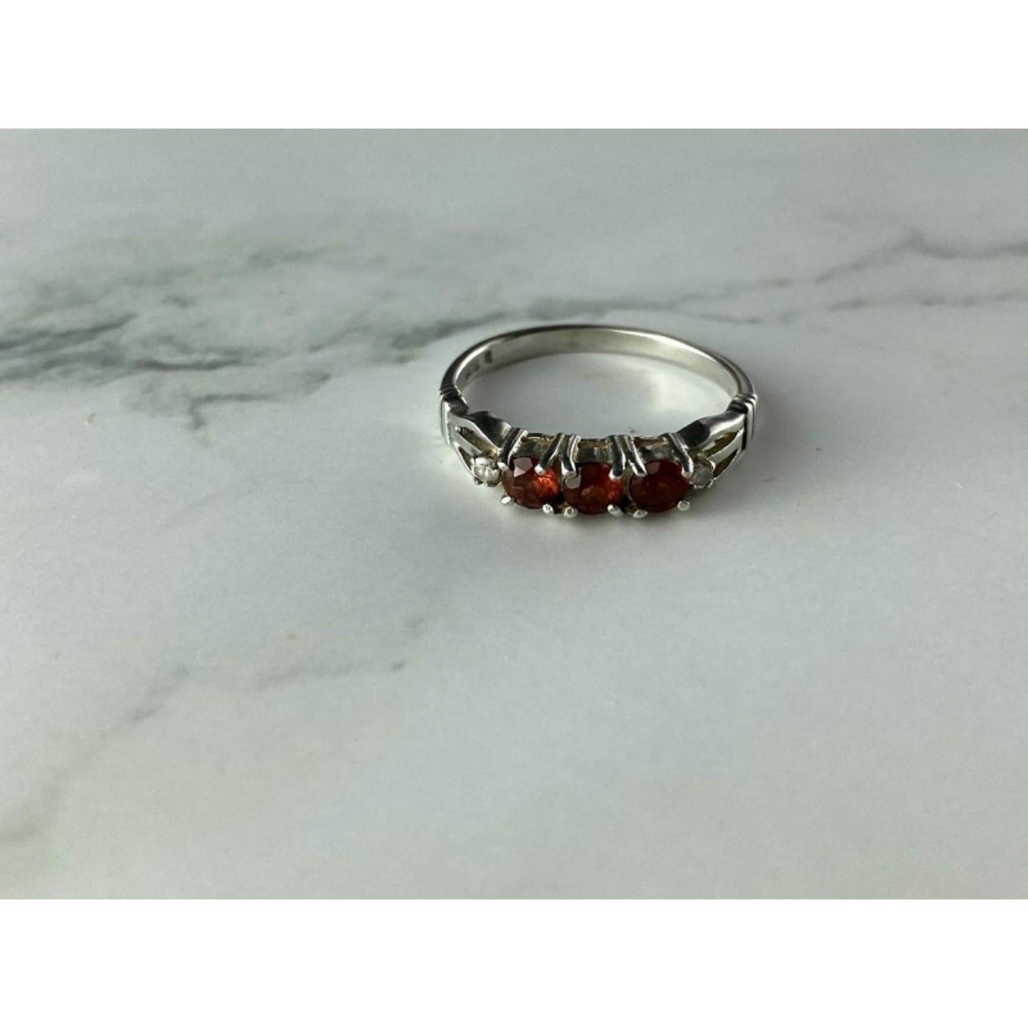 925 STERLING SILVER SPESSARTINE & CZ RING SIZE 8