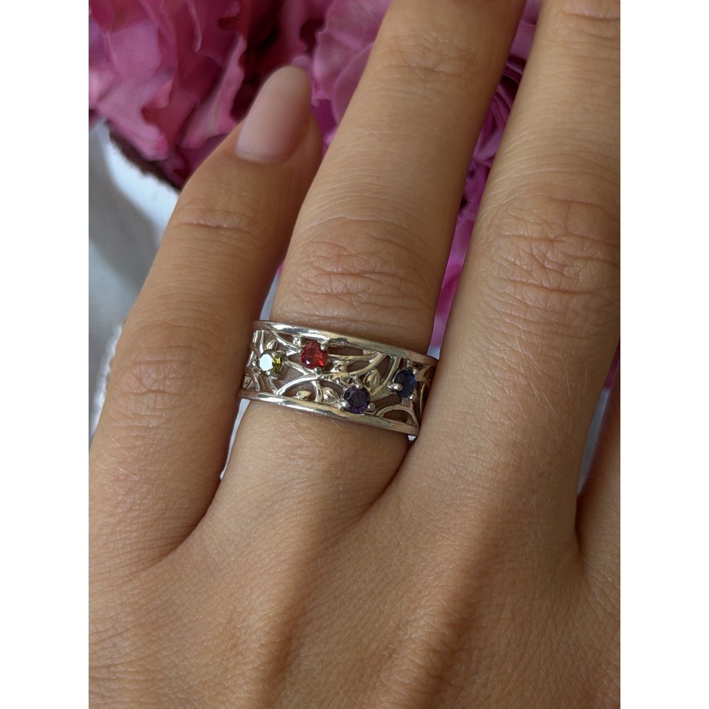 925 Sterling Silver Multi Color Spinel Ring Size 7