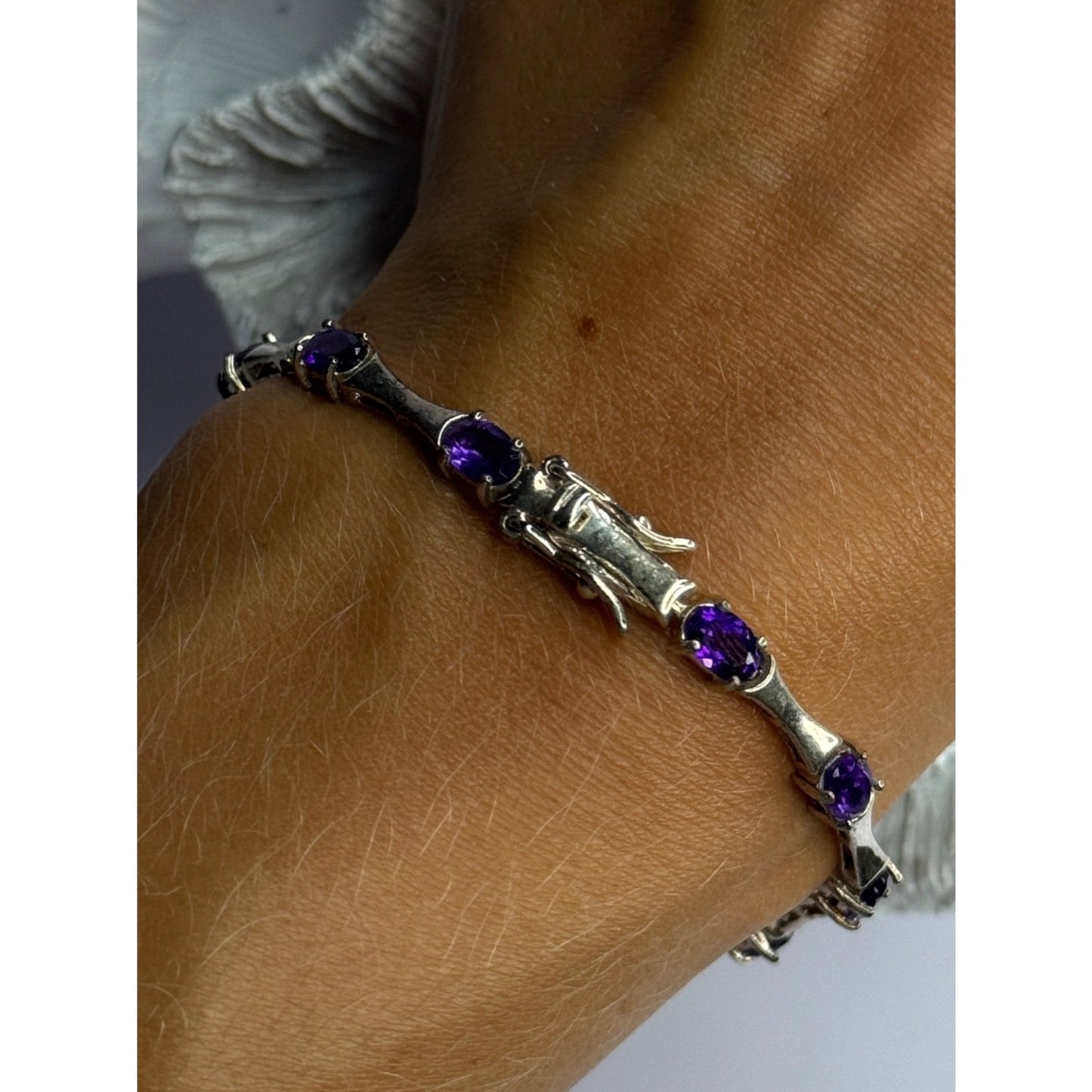 925 STERLING SILVER PURPLE TOURMALINE BRACELET LENGTH 7