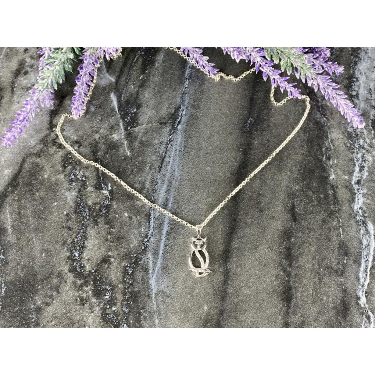 925 Sterling Silver CZ "Owl" Chain with Pendant Italy