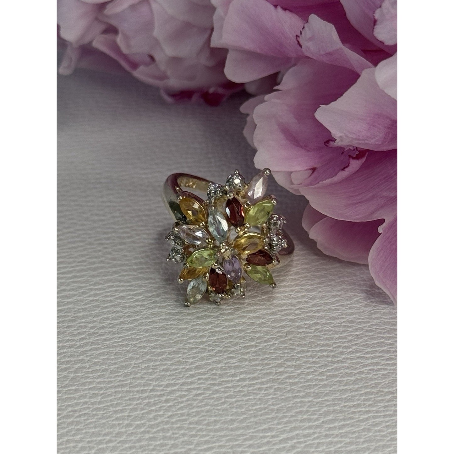 925 STERLING SILVER AMETHYST PERIDOT GARNET TOPAZ CITRINE RING SIZE 8