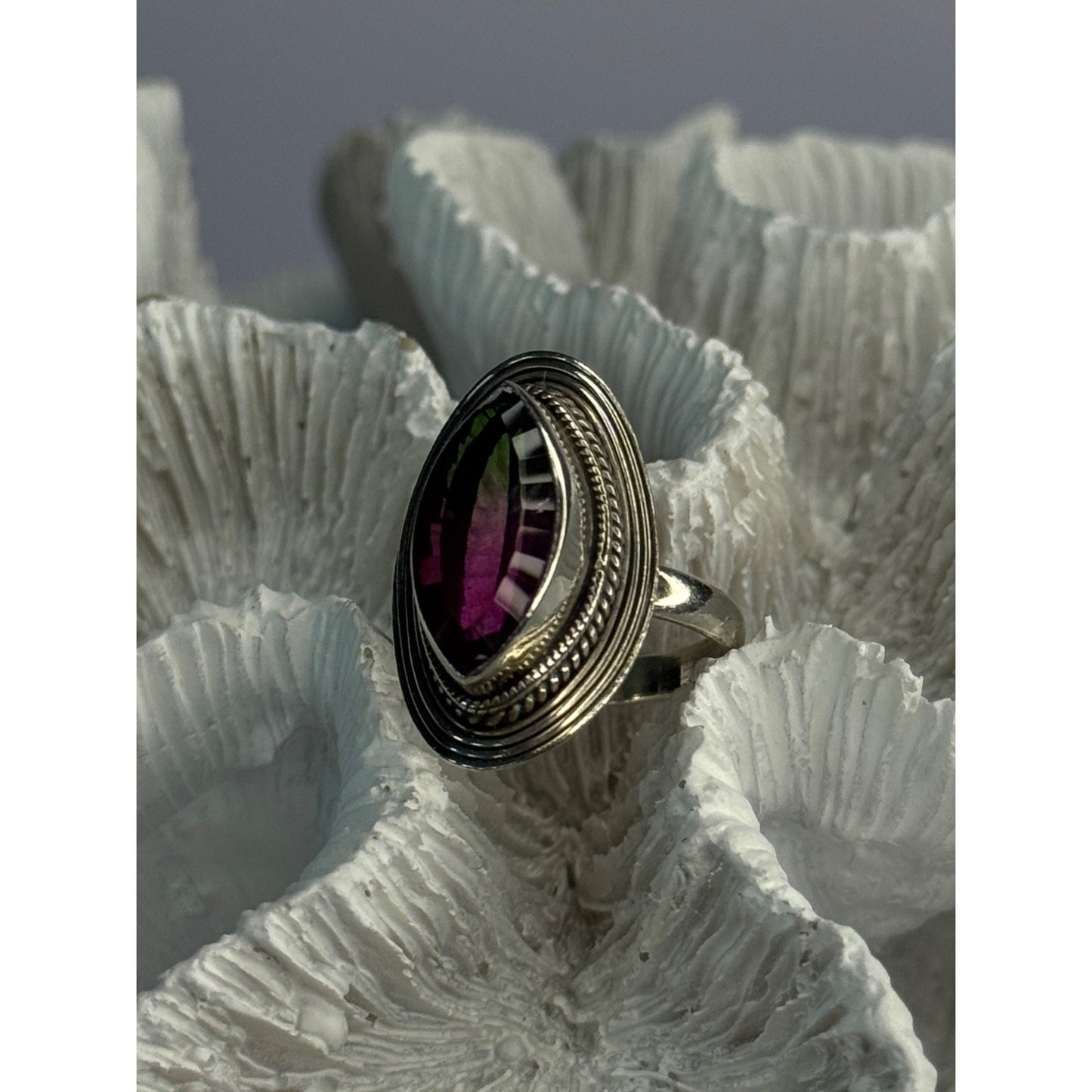 925 STERLING SILVER WATERMELON TOURMALINE RING SIZE 7