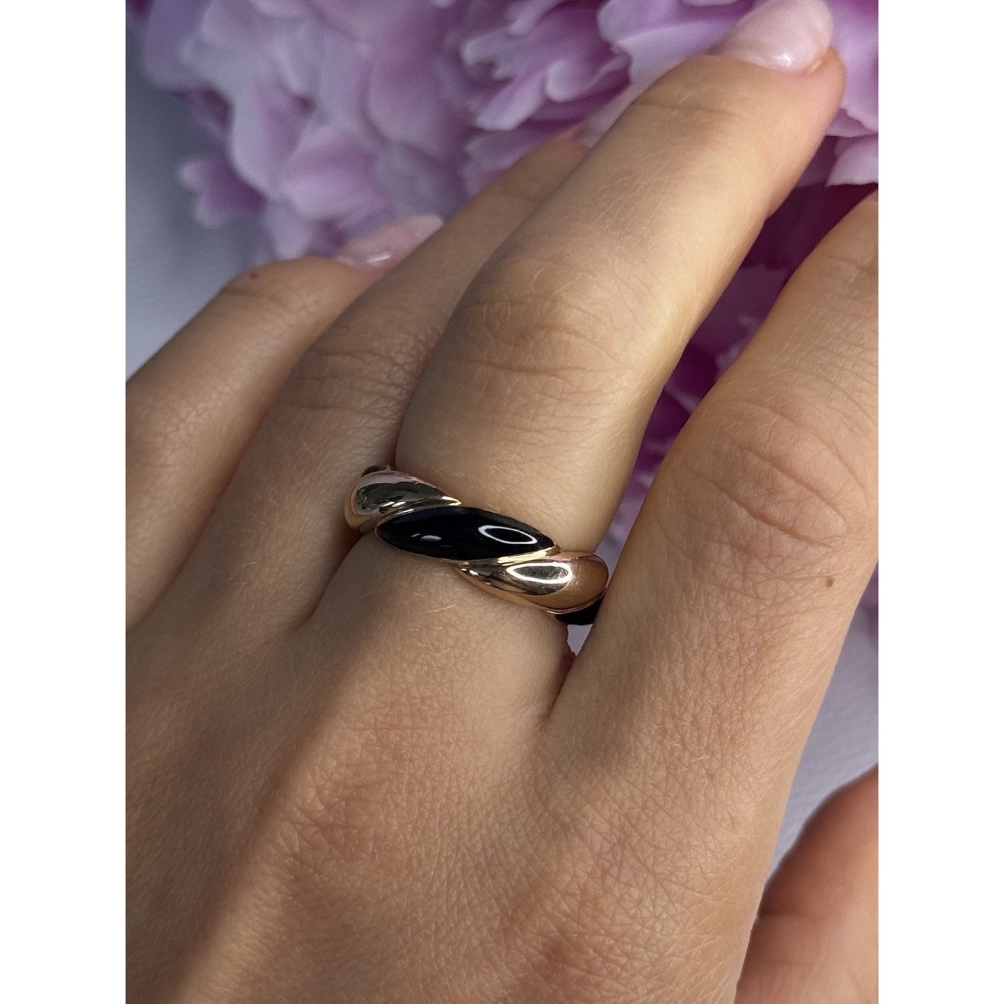 925 STERLING SILVER GOLD PLATED ONYX RING SIZE 8