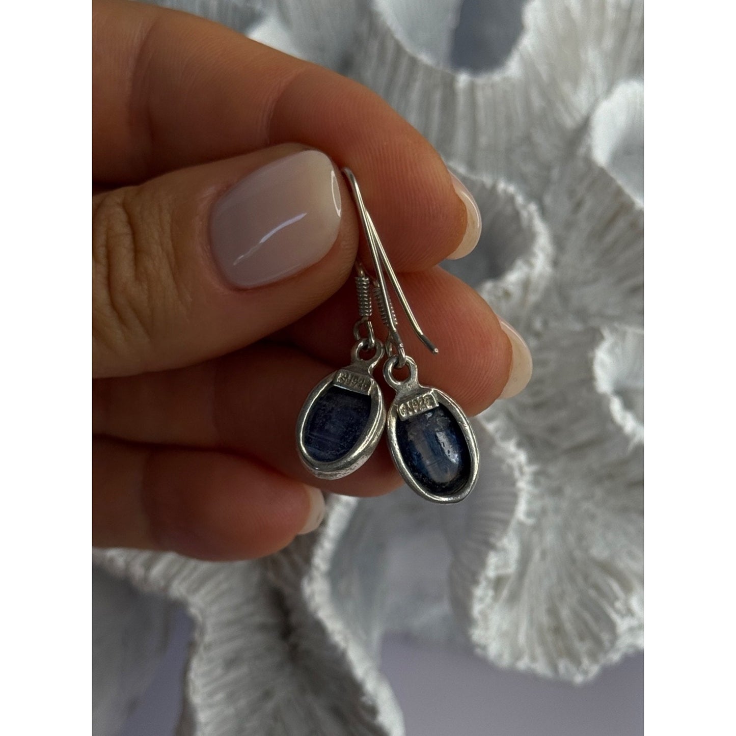 925 STERLING SILVER BLUE MOONSTONE EARRINGS LENGTH 1.30 INCH
