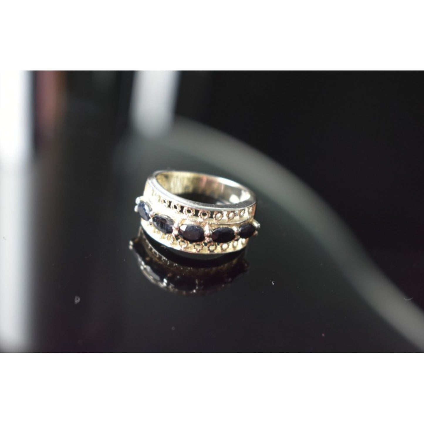 925 STERLING SILVER SAPPHIRES OPENWORK RING SIZE 6.5